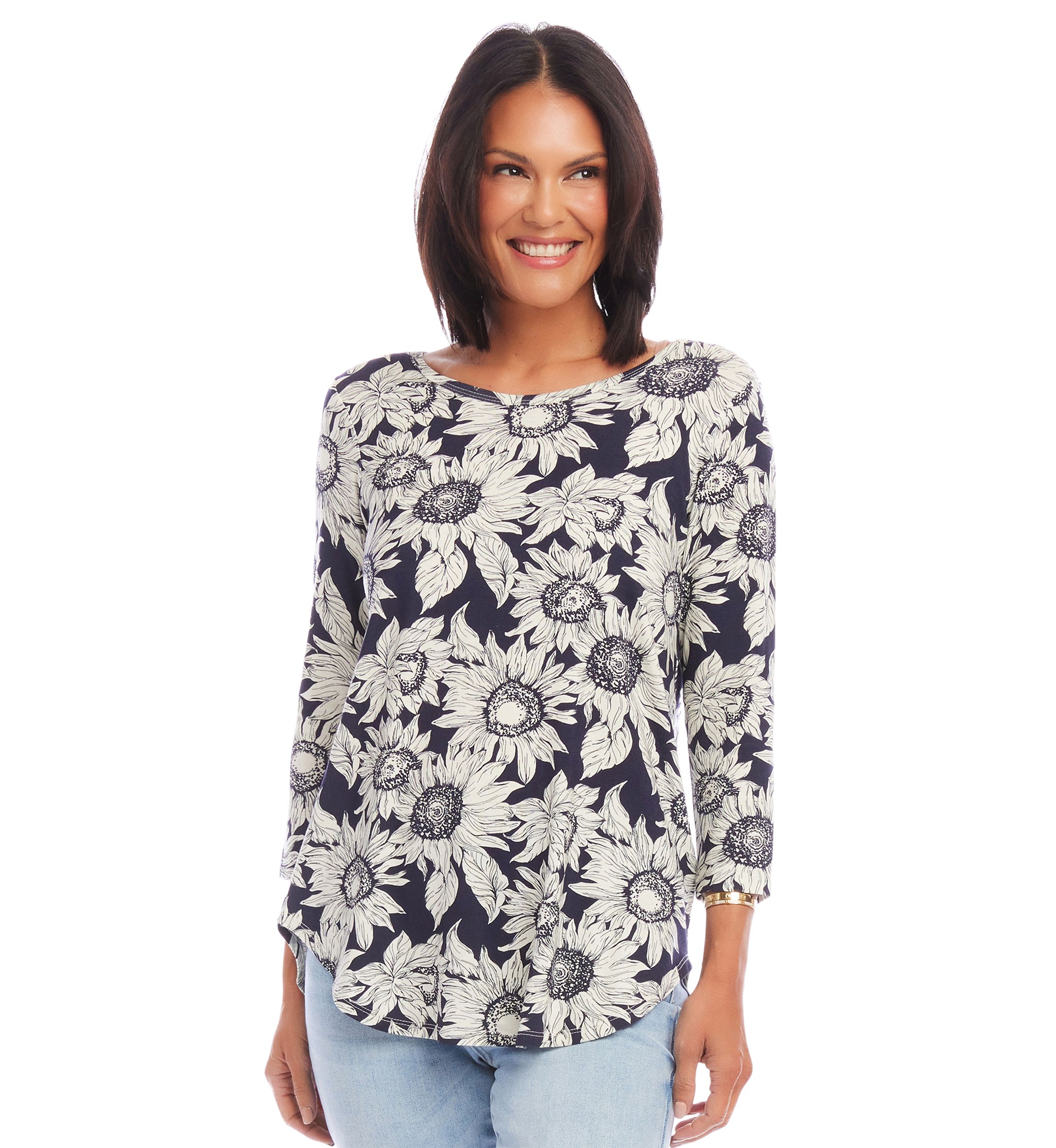 Womens 3/4 Sleeve Shirttail Top