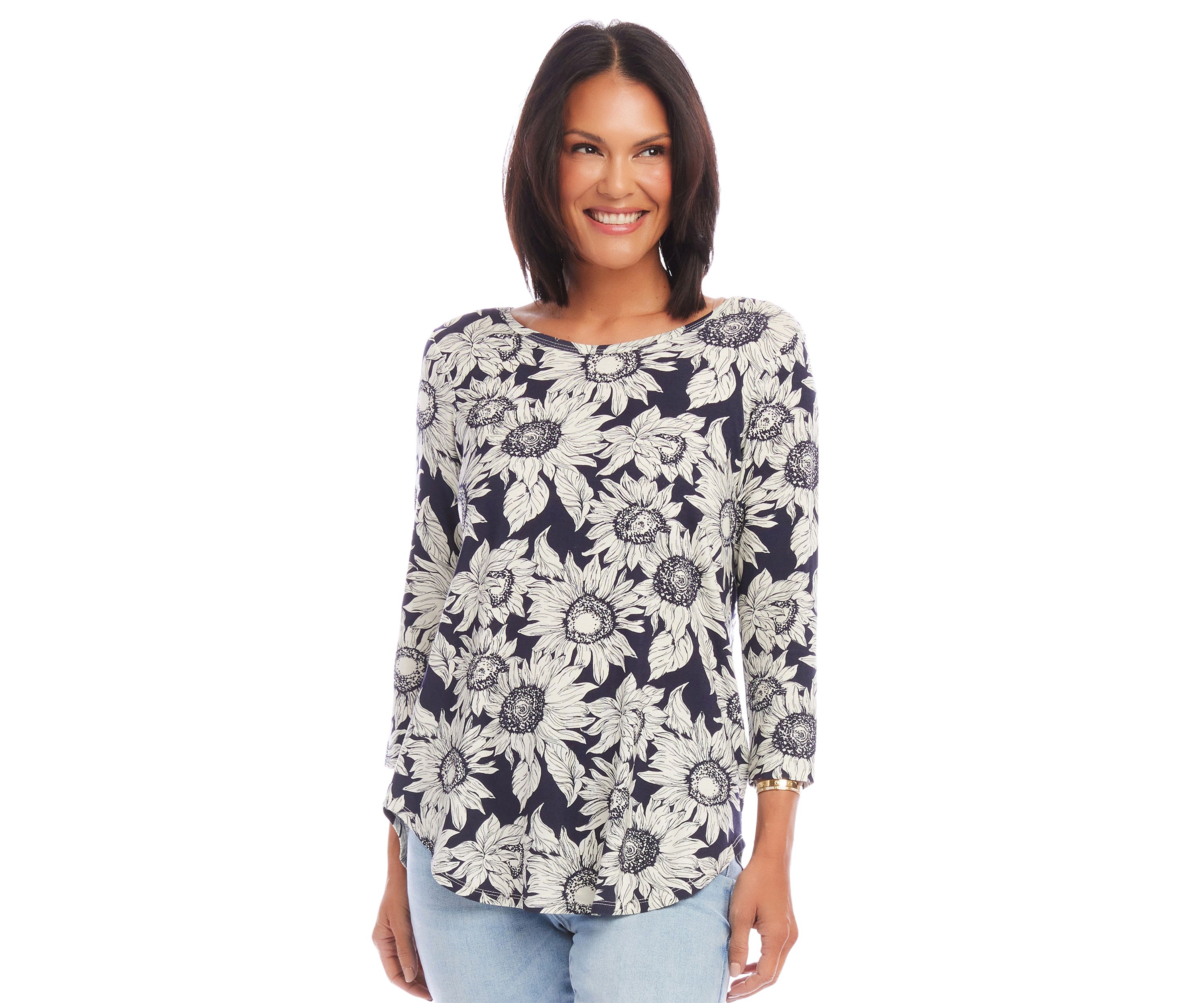 Womens 3/4 Sleeve Shirttail Top
