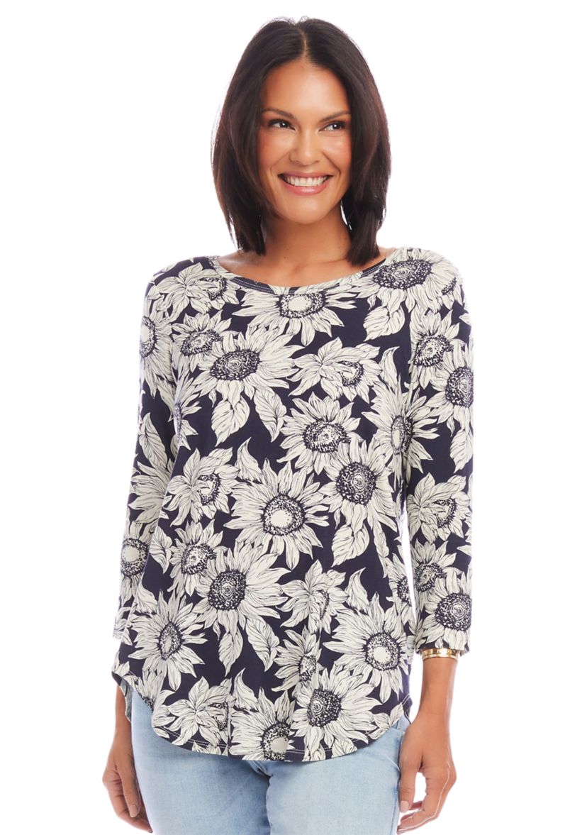 Womens 3/4 Sleeve Shirttail Top