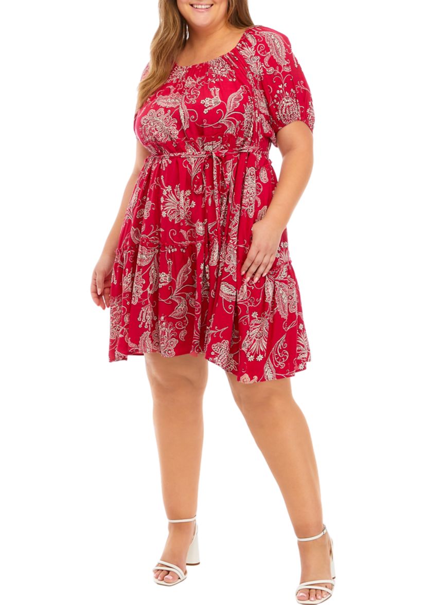 Plus Size Puff Sleeve Printed Dress