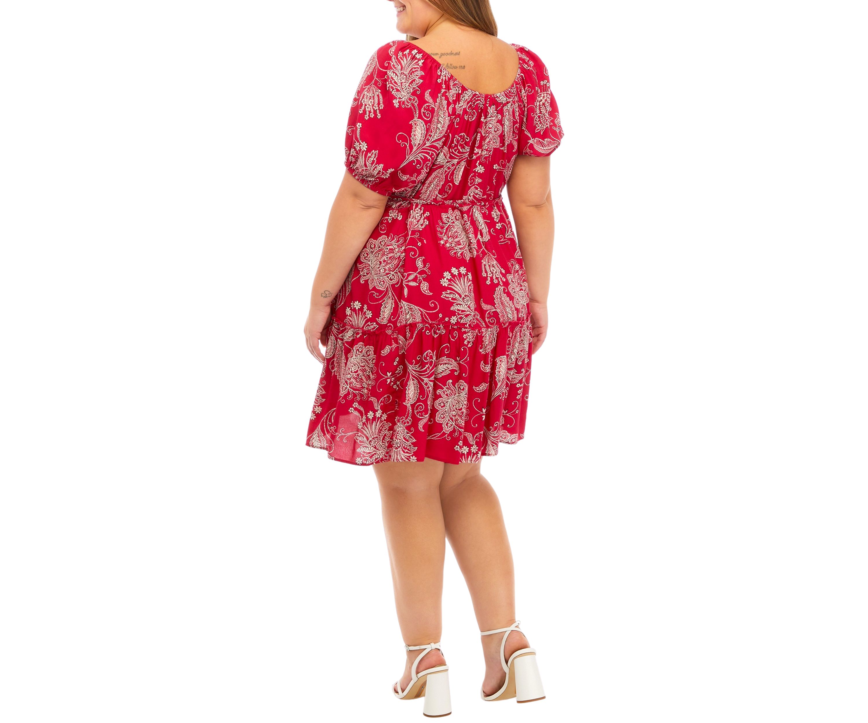Plus Size Puff Sleeve Printed Dress