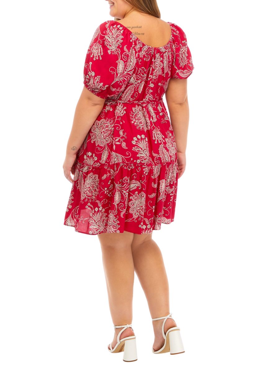 Plus Size Puff Sleeve Printed Dress