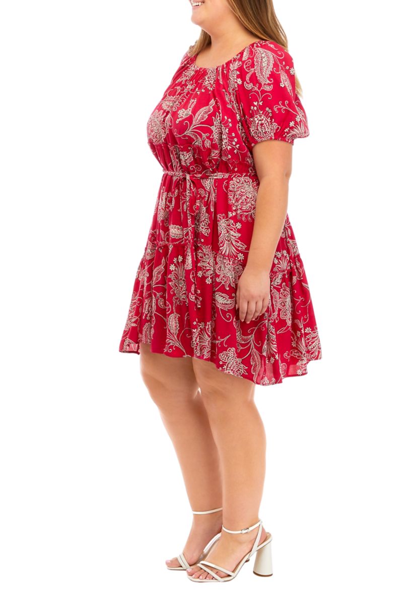 Plus Size Puff Sleeve Printed Dress