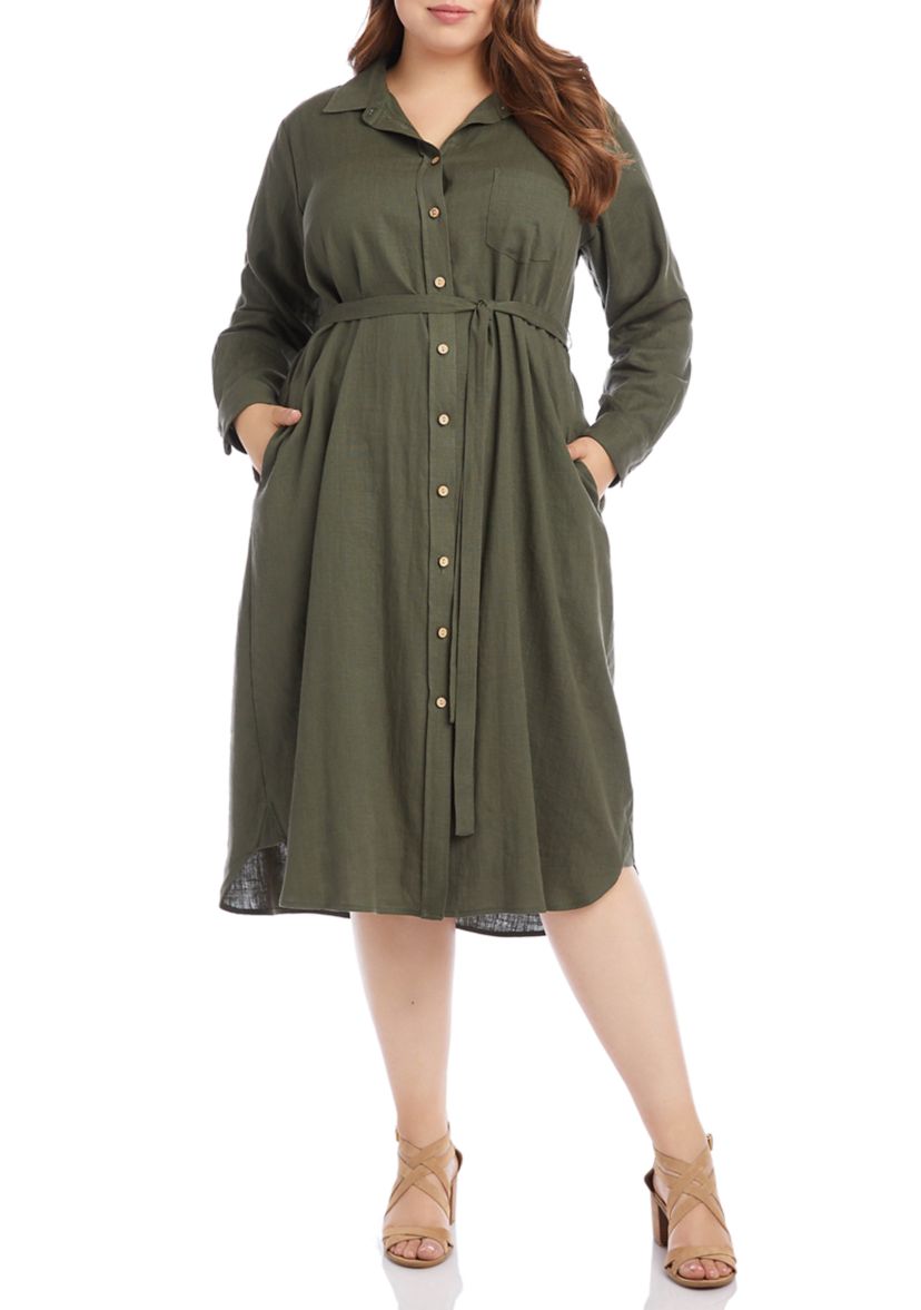 Plus Size Long Sleeve Linen Shirt Dress