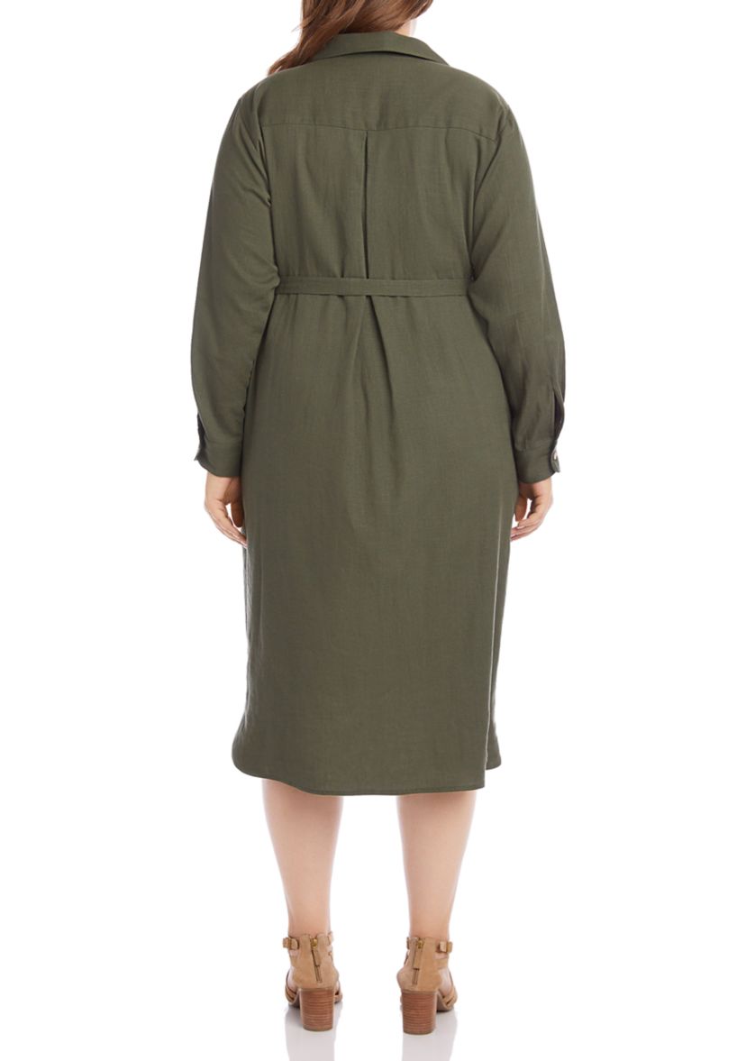 Plus Size Long Sleeve Linen Shirt Dress