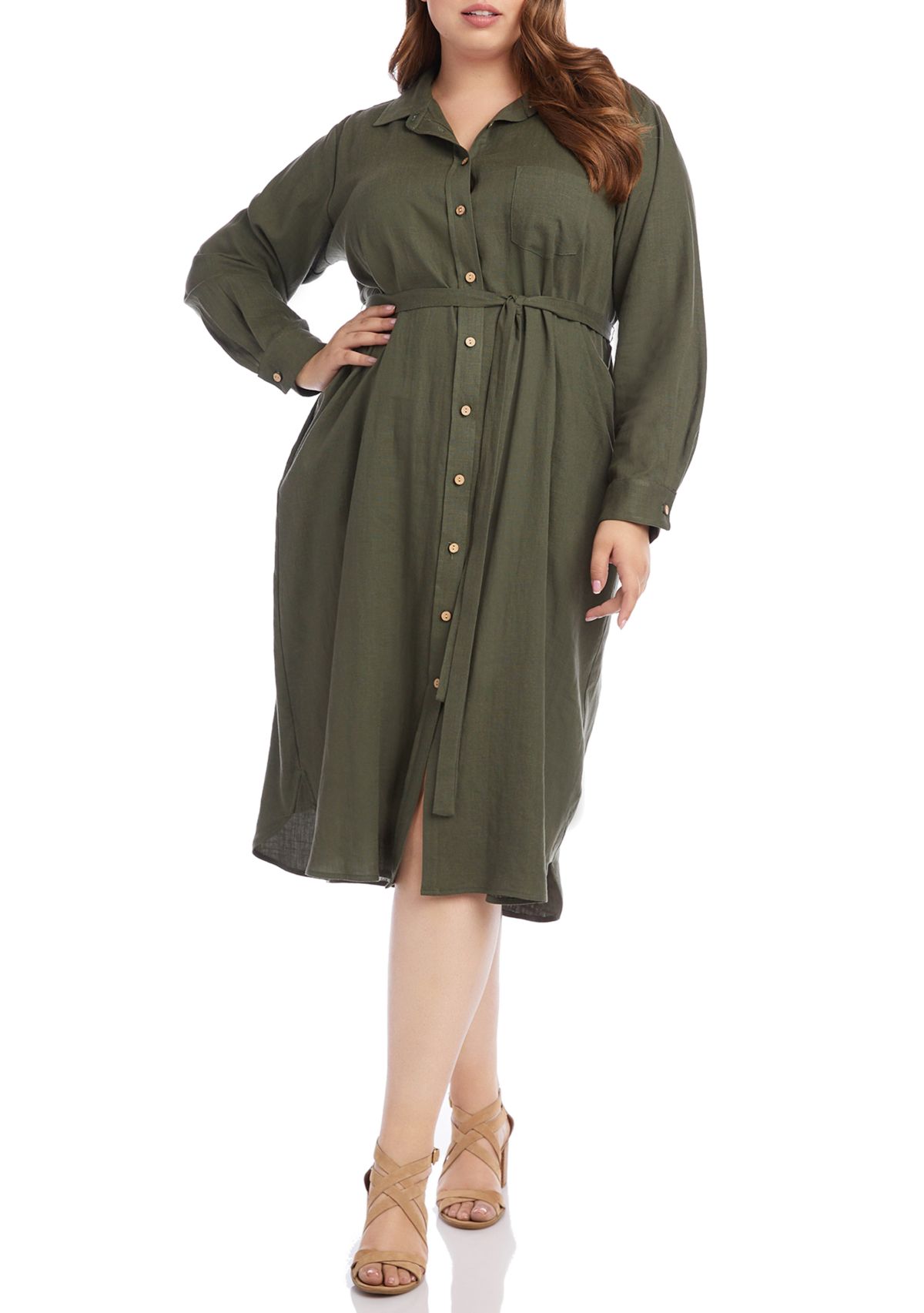 Plus Size Long Sleeve Linen Shirt Dress