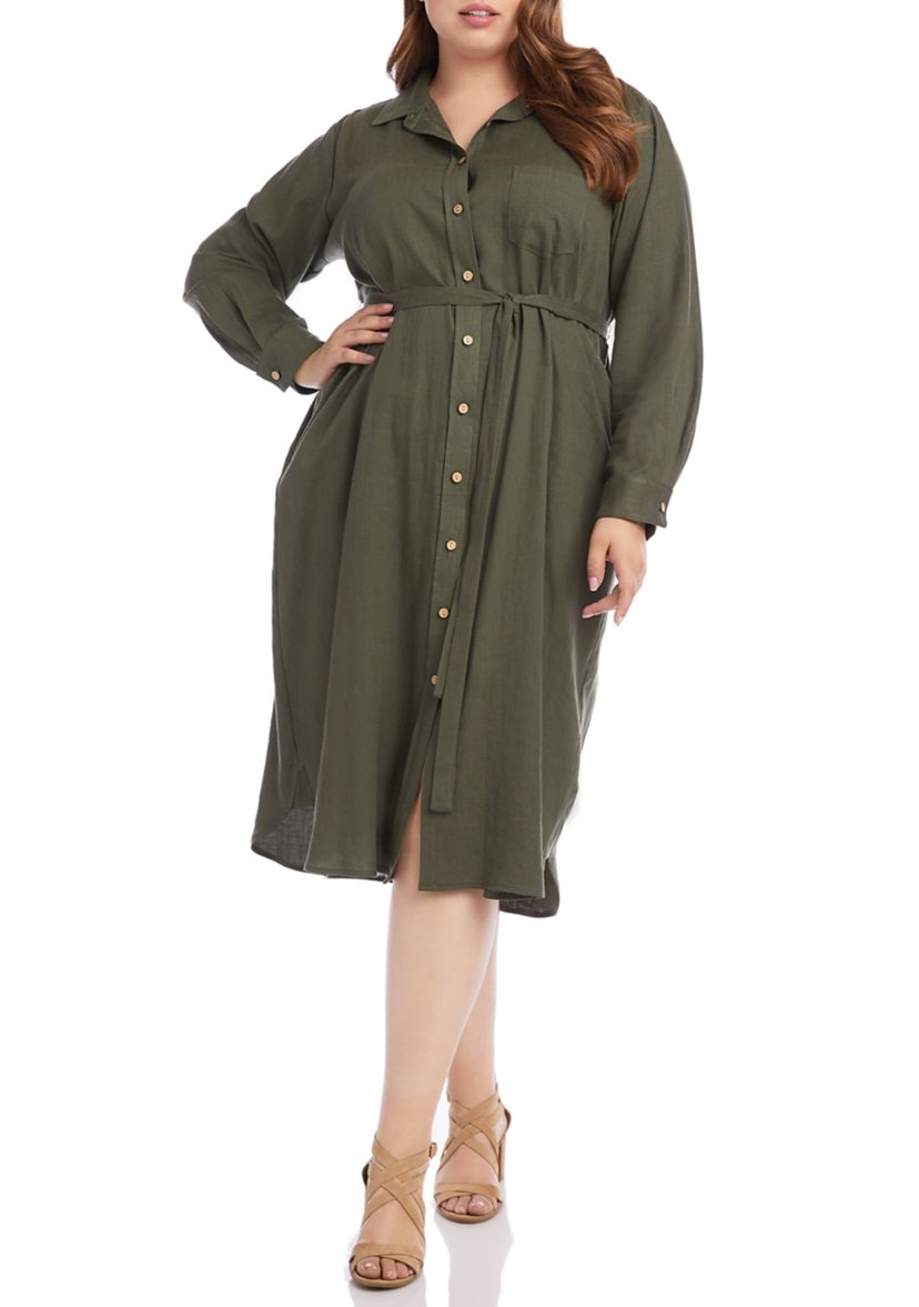 Plus Size Long Sleeve Linen Shirt Dress
