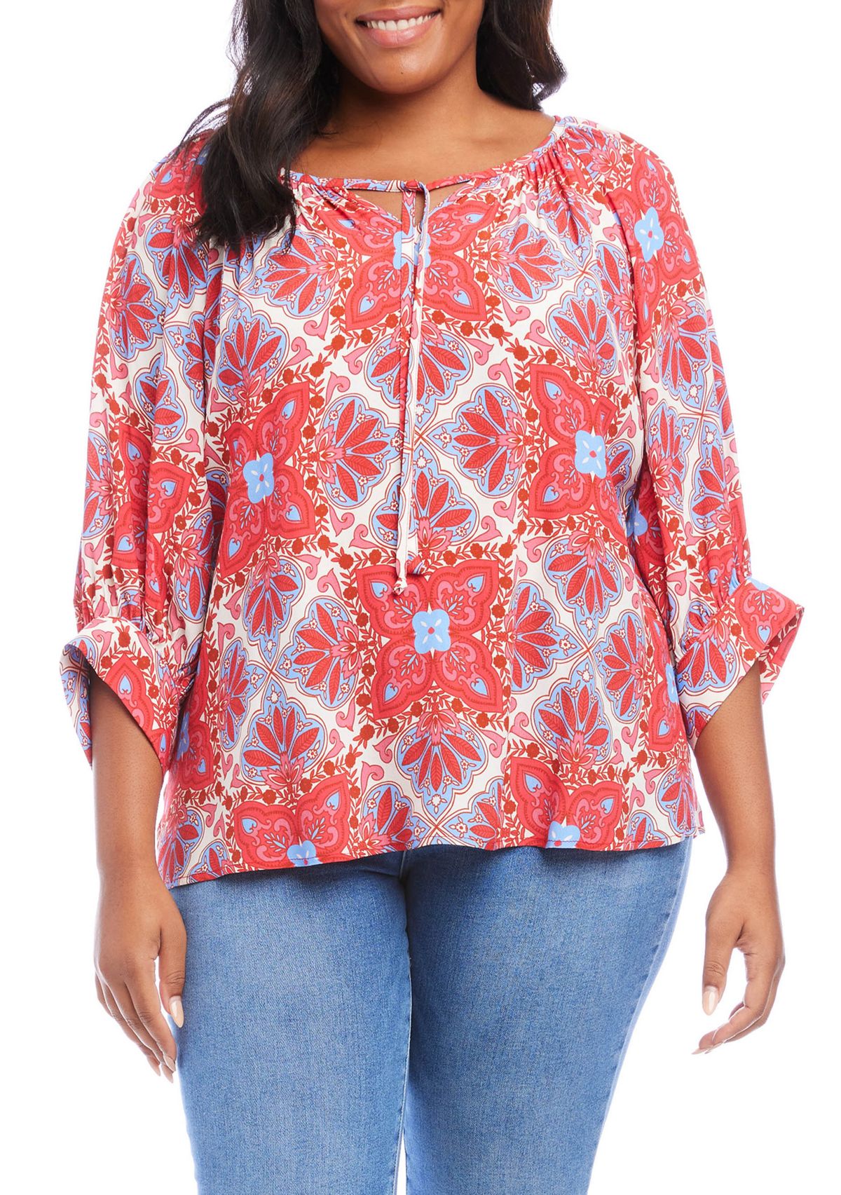 Plus Size Printed Blouson Sleeve Top 