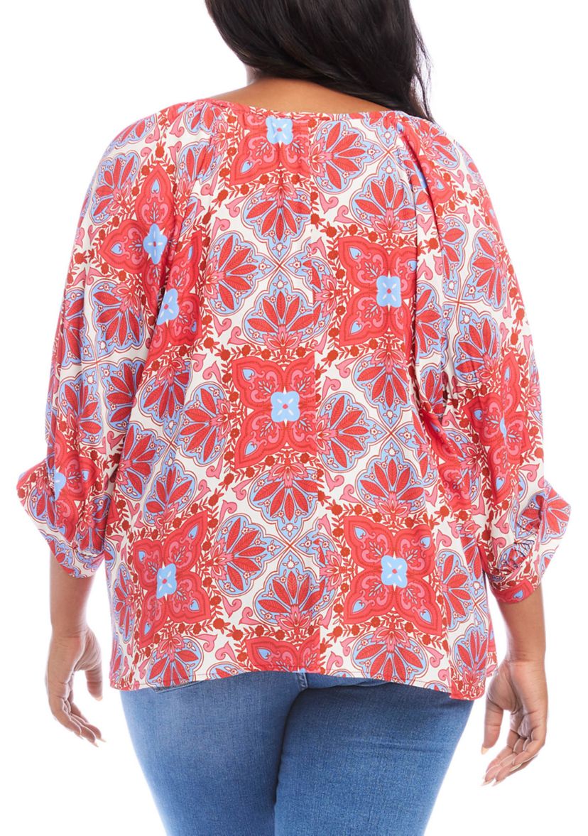 Plus Size Printed Blouson Sleeve Top 