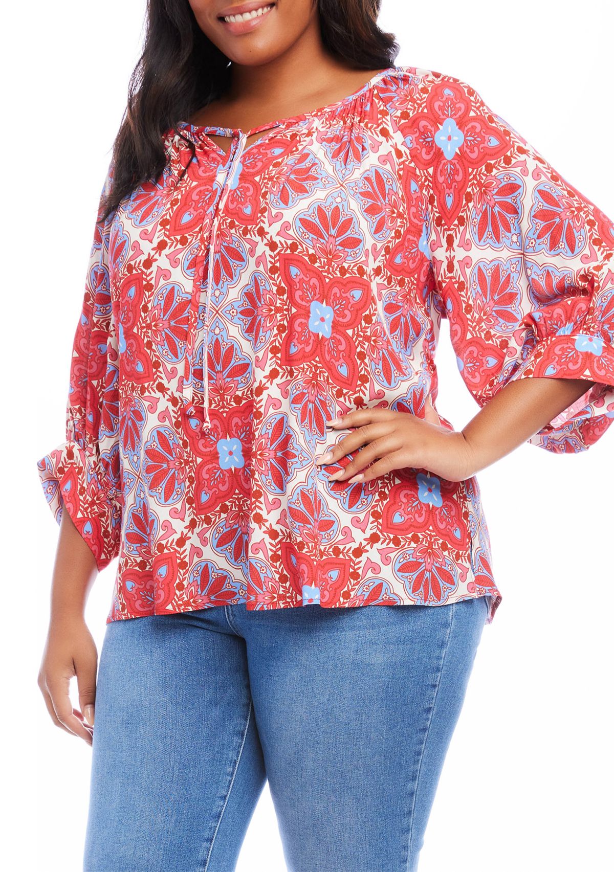 Plus Size Printed Blouson Sleeve Top 