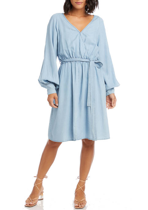 Karen Kane Womens Long Sleeve Chambray Dress