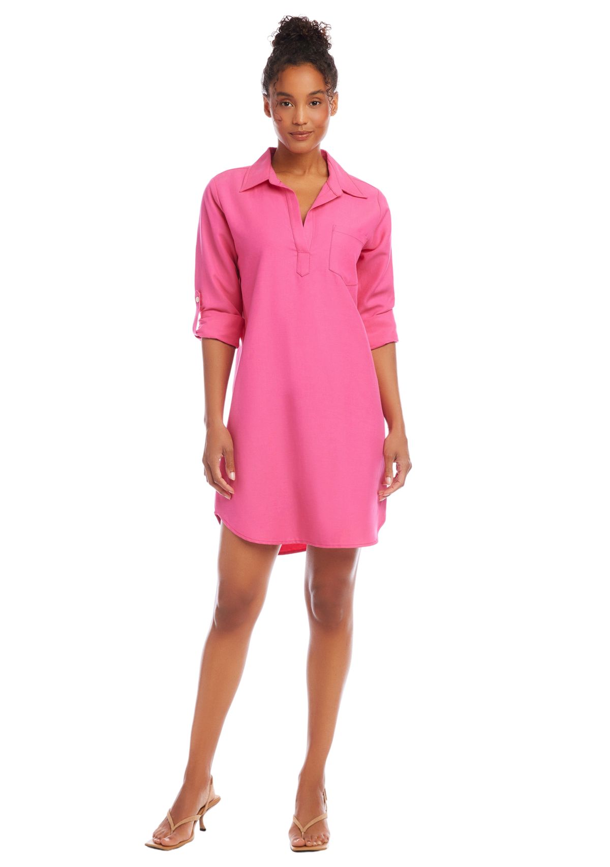 Womens Roll Tab Sleeve Shirtdress