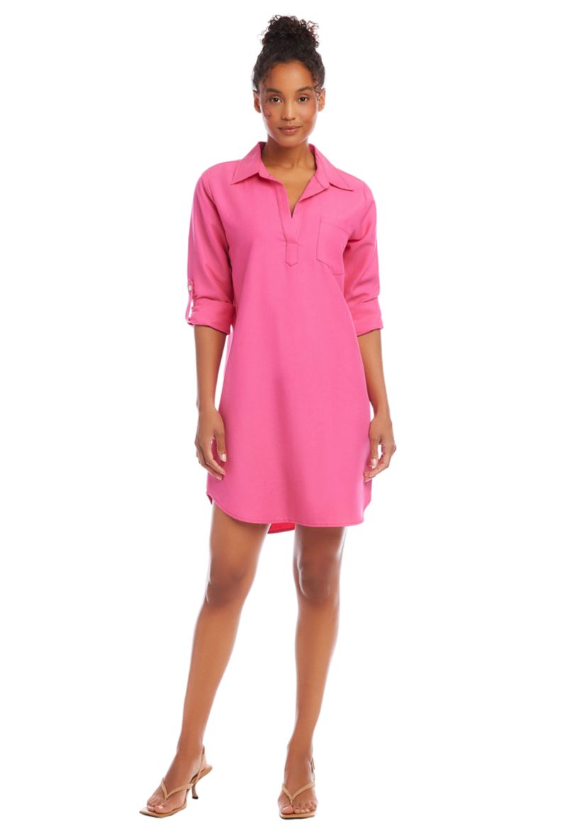 Womens Roll Tab Sleeve Shirtdress
