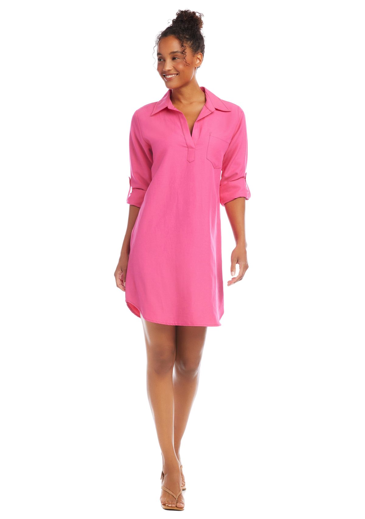 Womens Roll Tab Sleeve Shirtdress