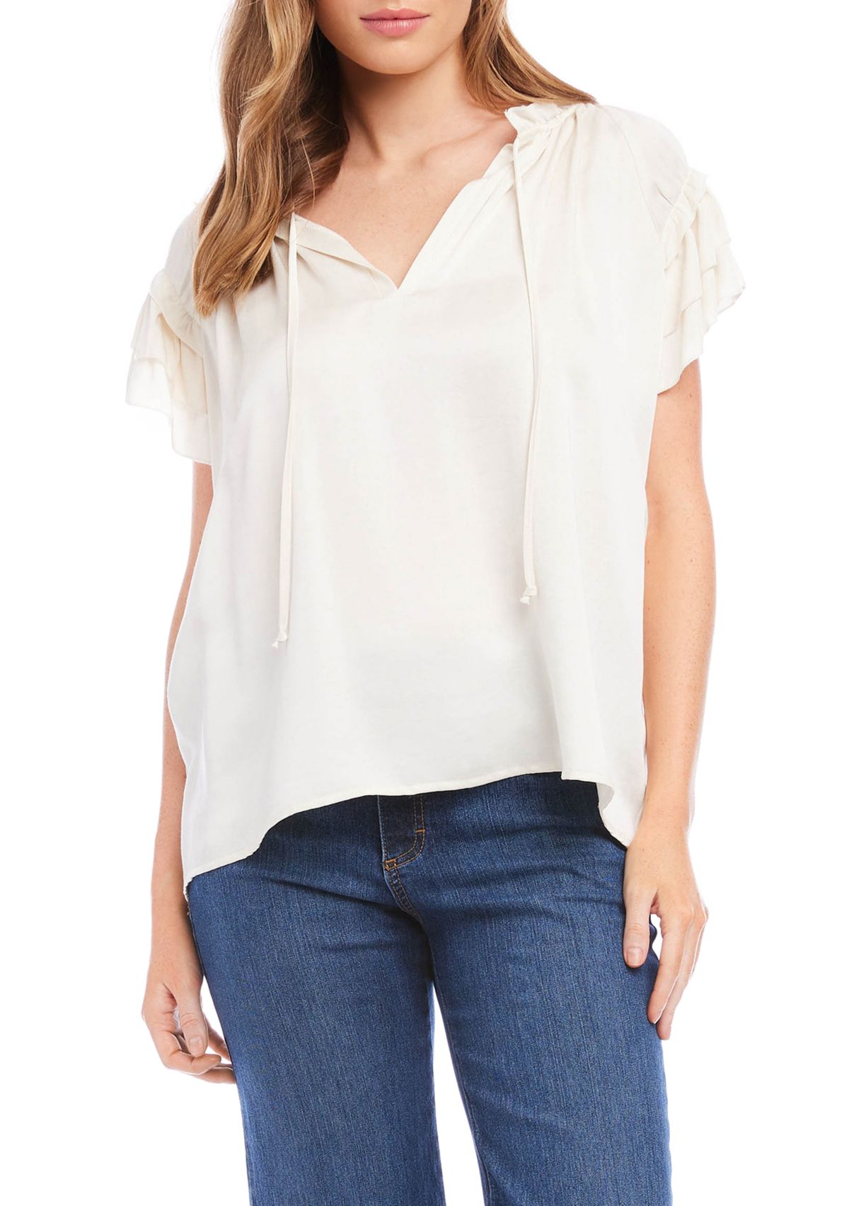 Womens Flutter Sleeve Ruffle Top