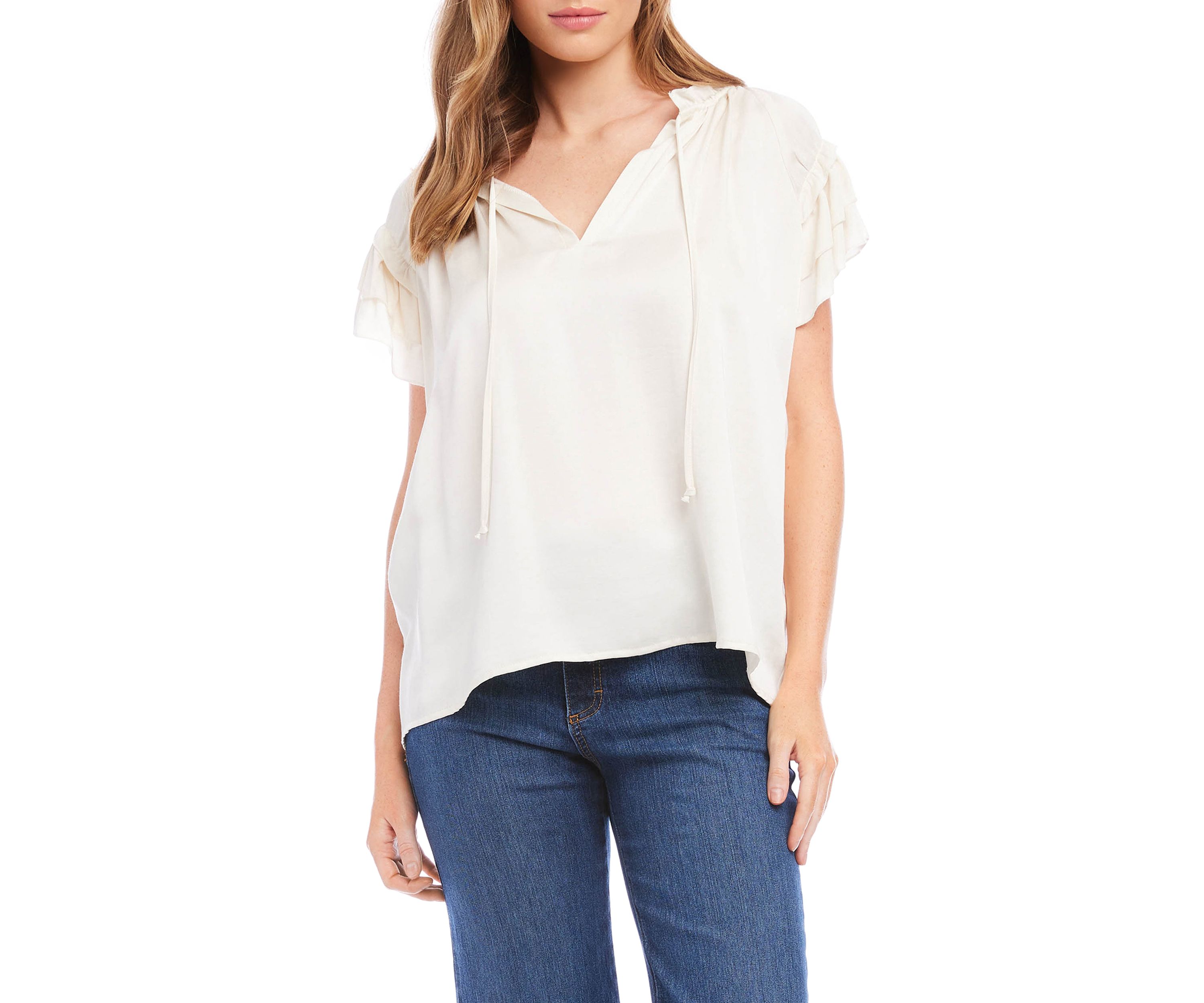 Womens Flutter Sleeve Ruffle Top