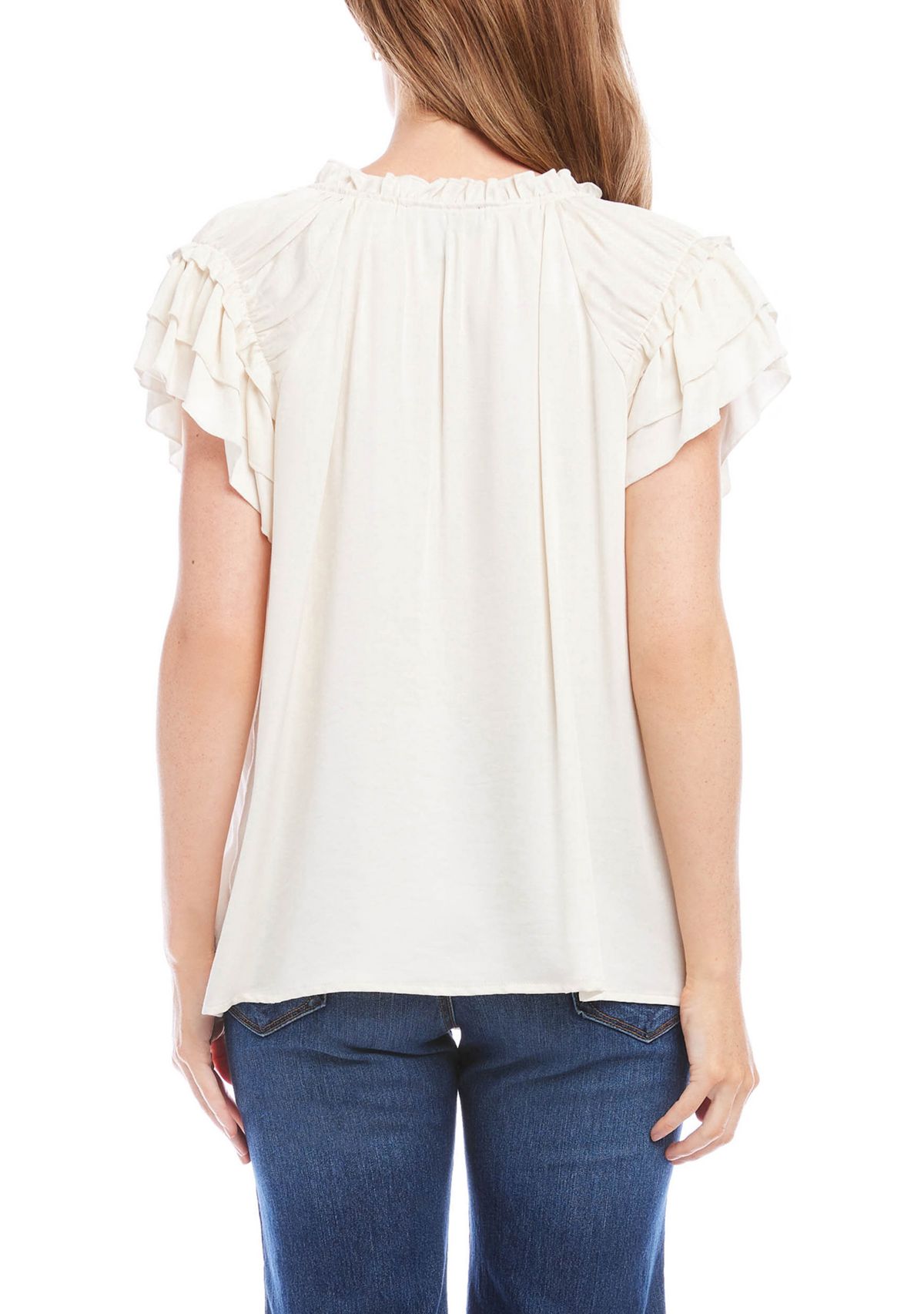 Womens Flutter Sleeve Ruffle Top