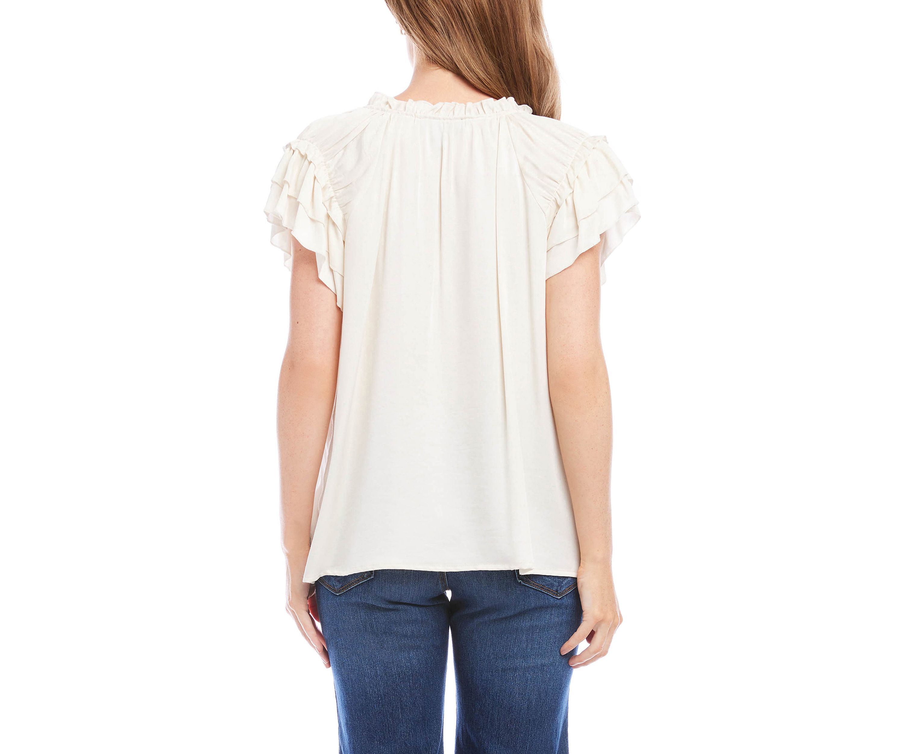 Womens Flutter Sleeve Ruffle Top