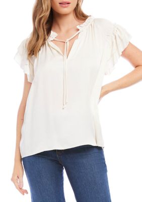 Women's Flutter Sleeve Ruffle Top