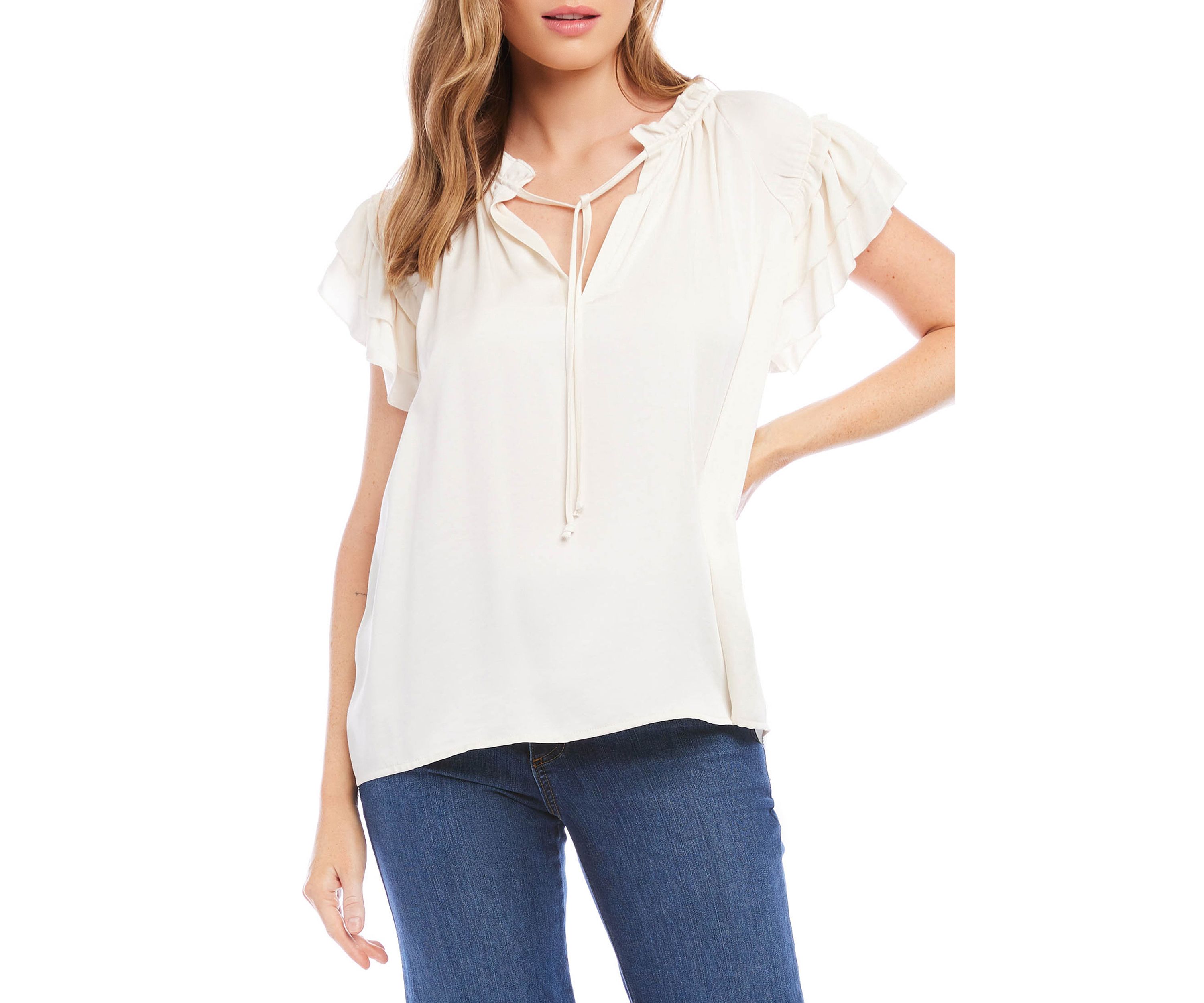 Womens Flutter Sleeve Ruffle Top