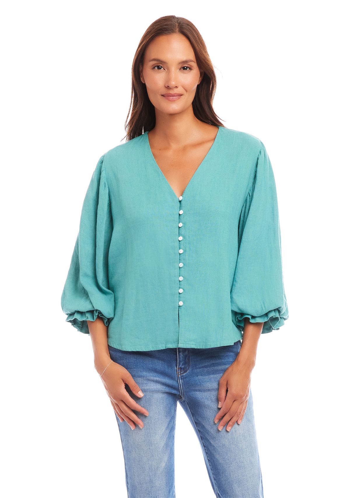 Womens Layered Sleeve Shirred Blouse