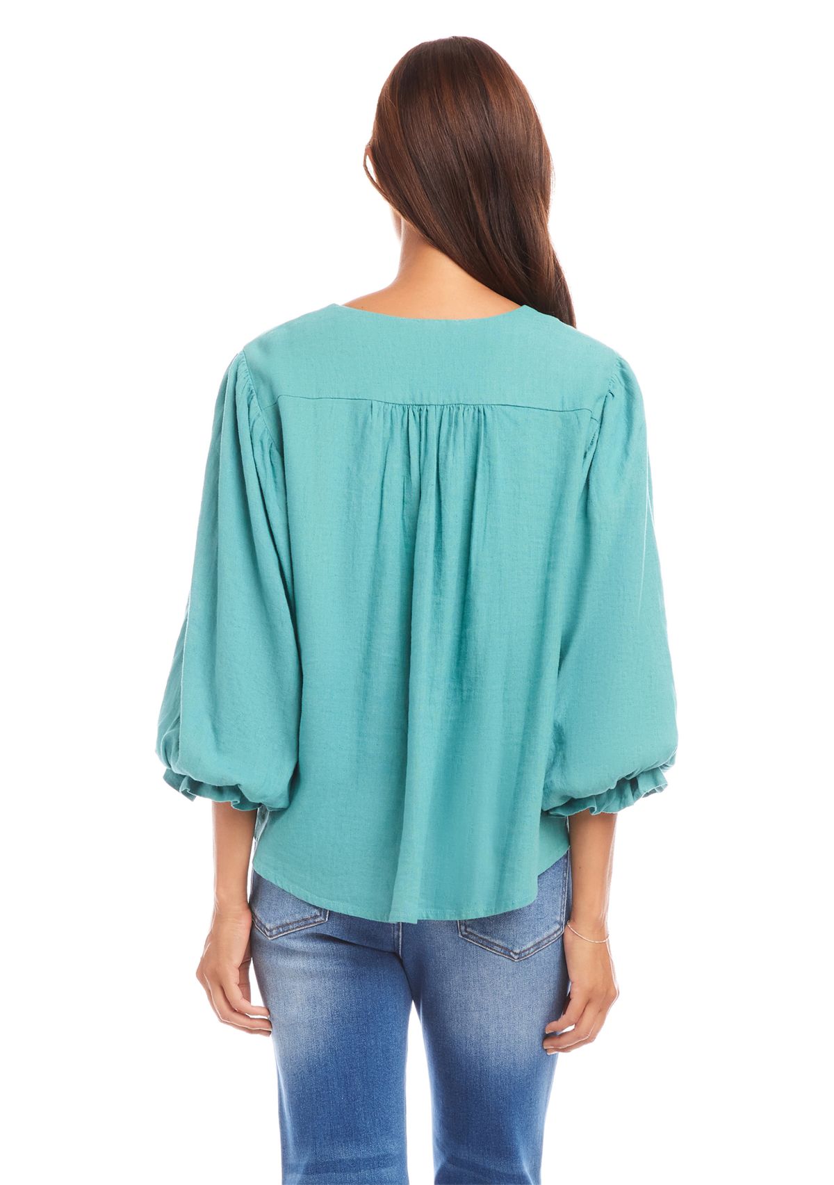 Womens Layered Sleeve Shirred Blouse