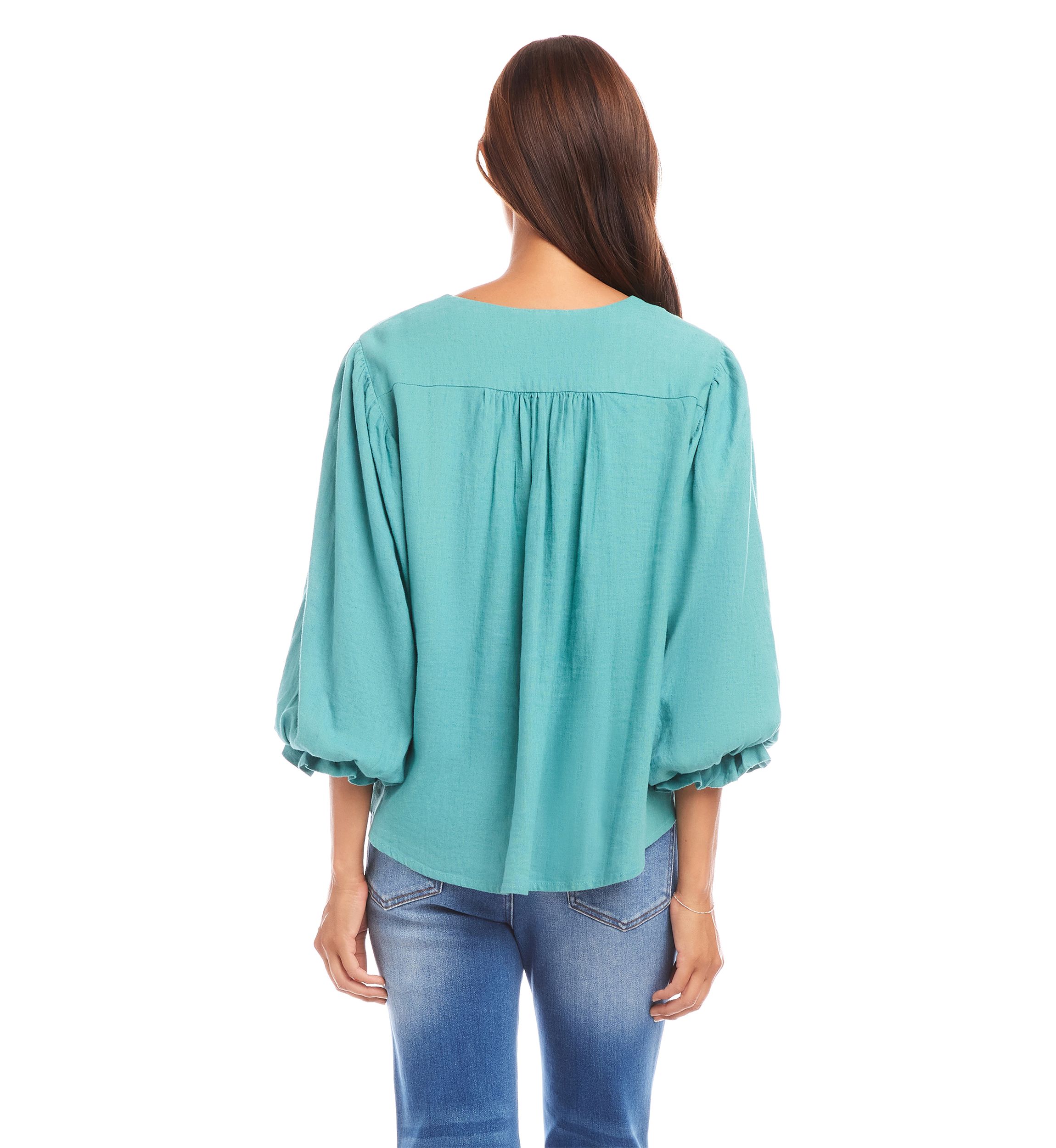 Womens Layered Sleeve Shirred Blouse