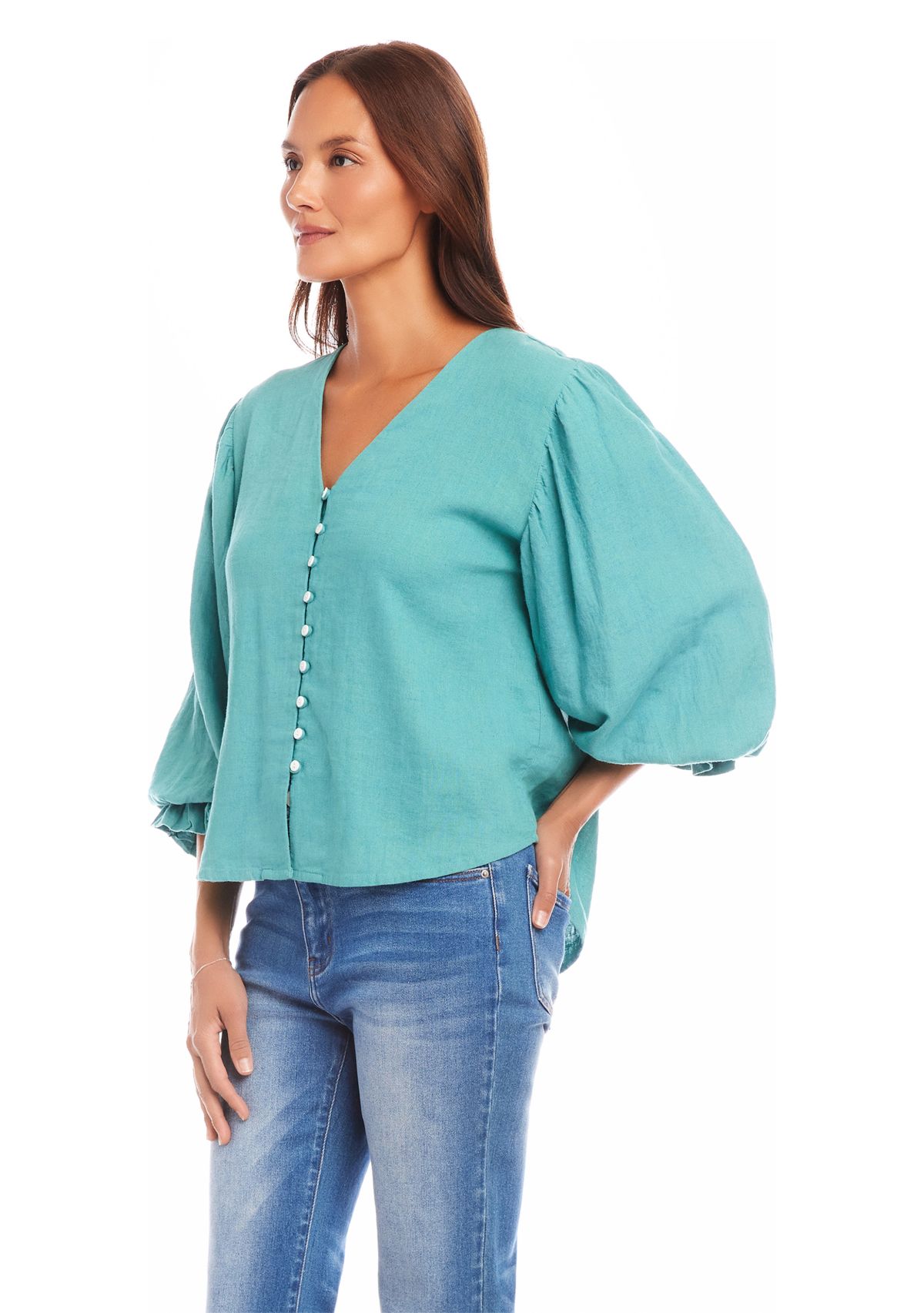 Womens Layered Sleeve Shirred Blouse