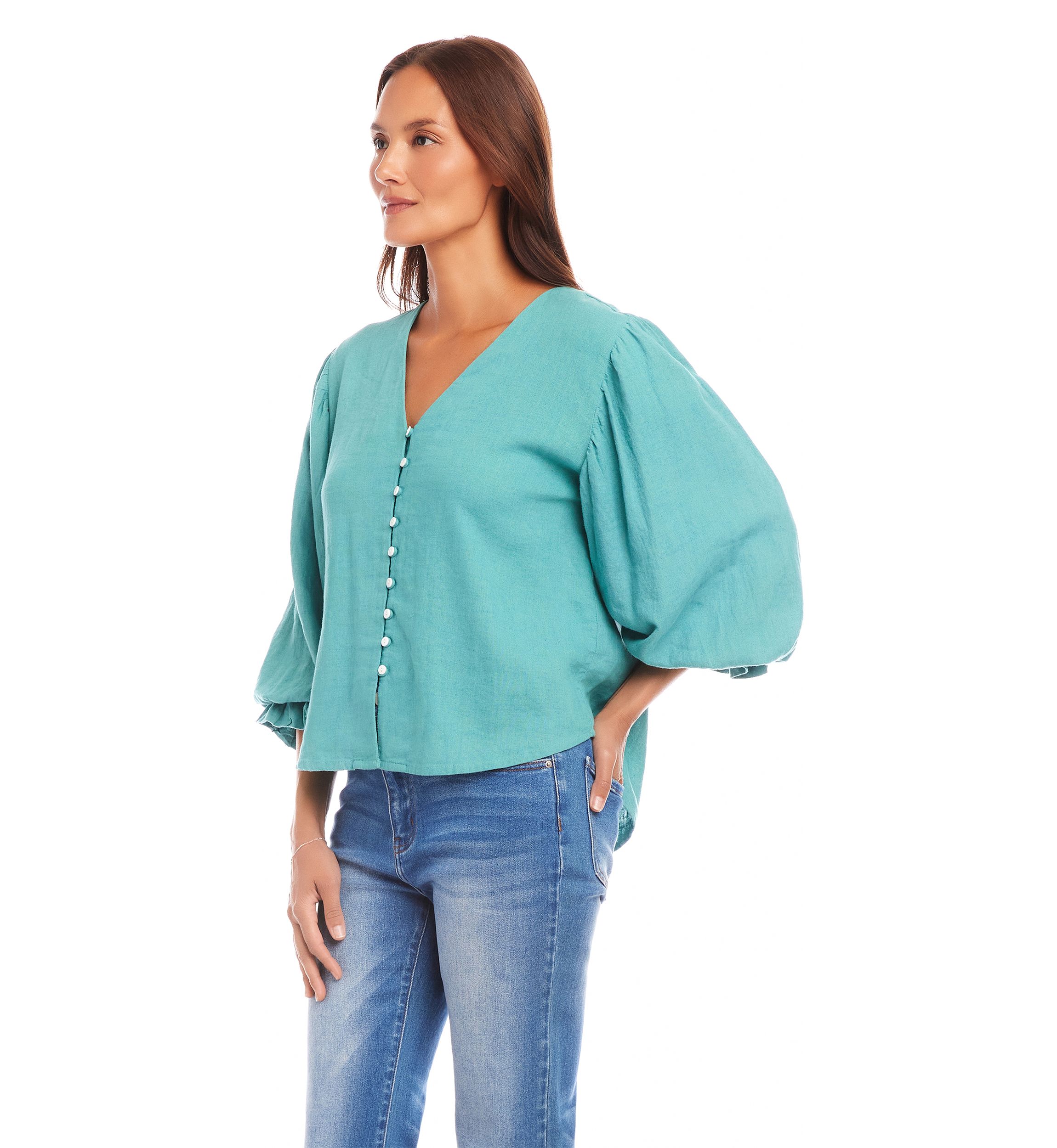 Womens Layered Sleeve Shirred Blouse