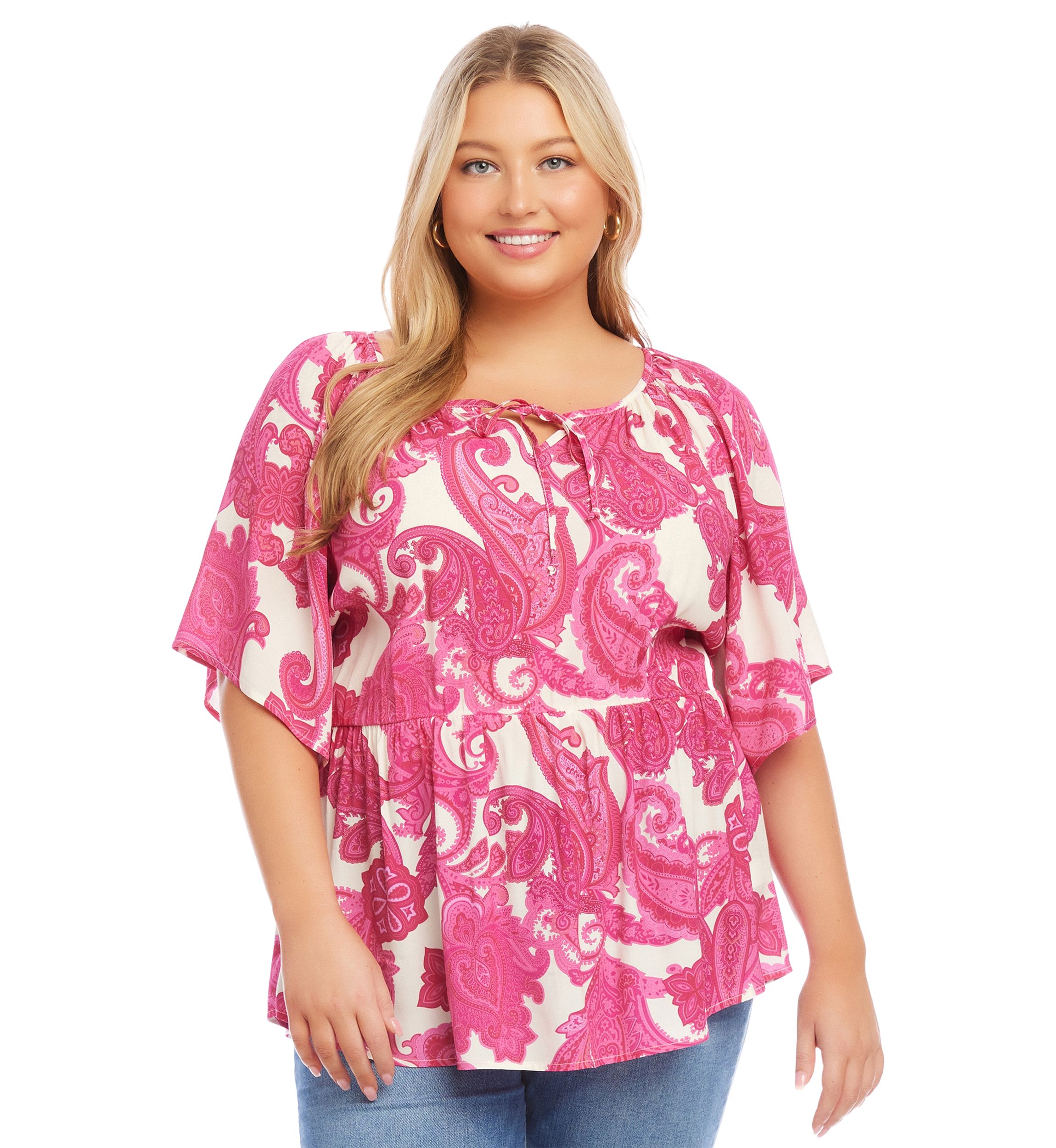 Plus Size Ruffle Hem Peasant Top