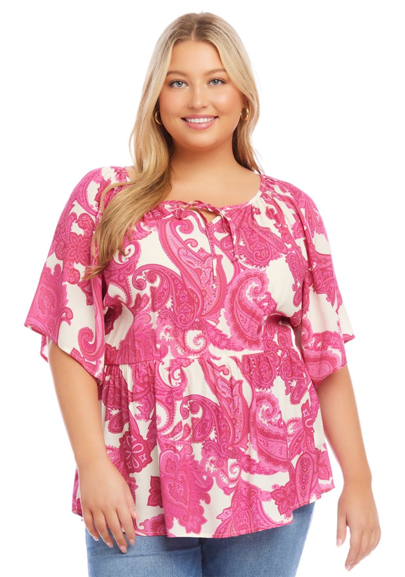 Plus Size Ruffle Hem Peasant Top