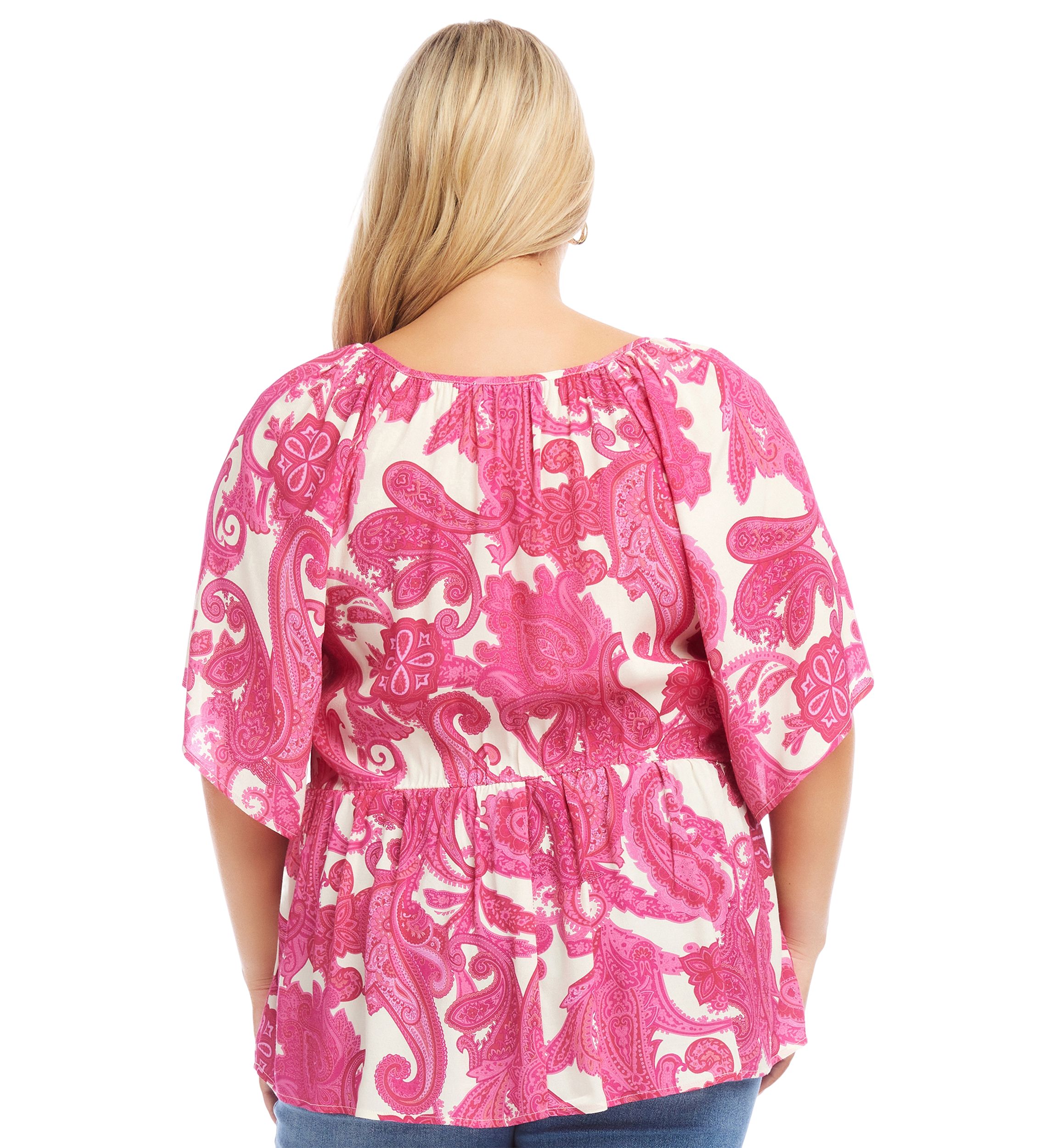 Plus Size Ruffle Hem Peasant Top