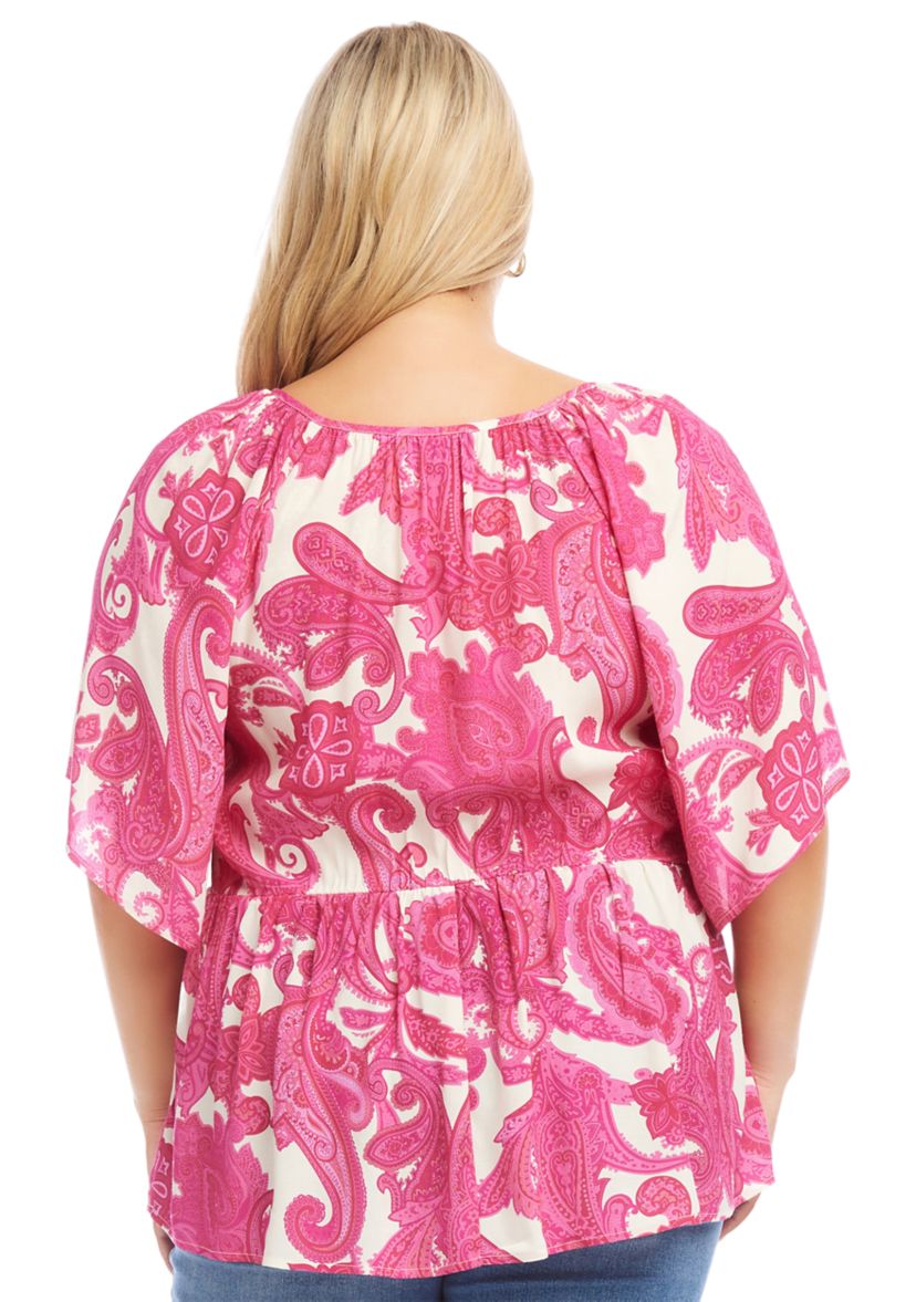 Plus Size Ruffle Hem Peasant Top