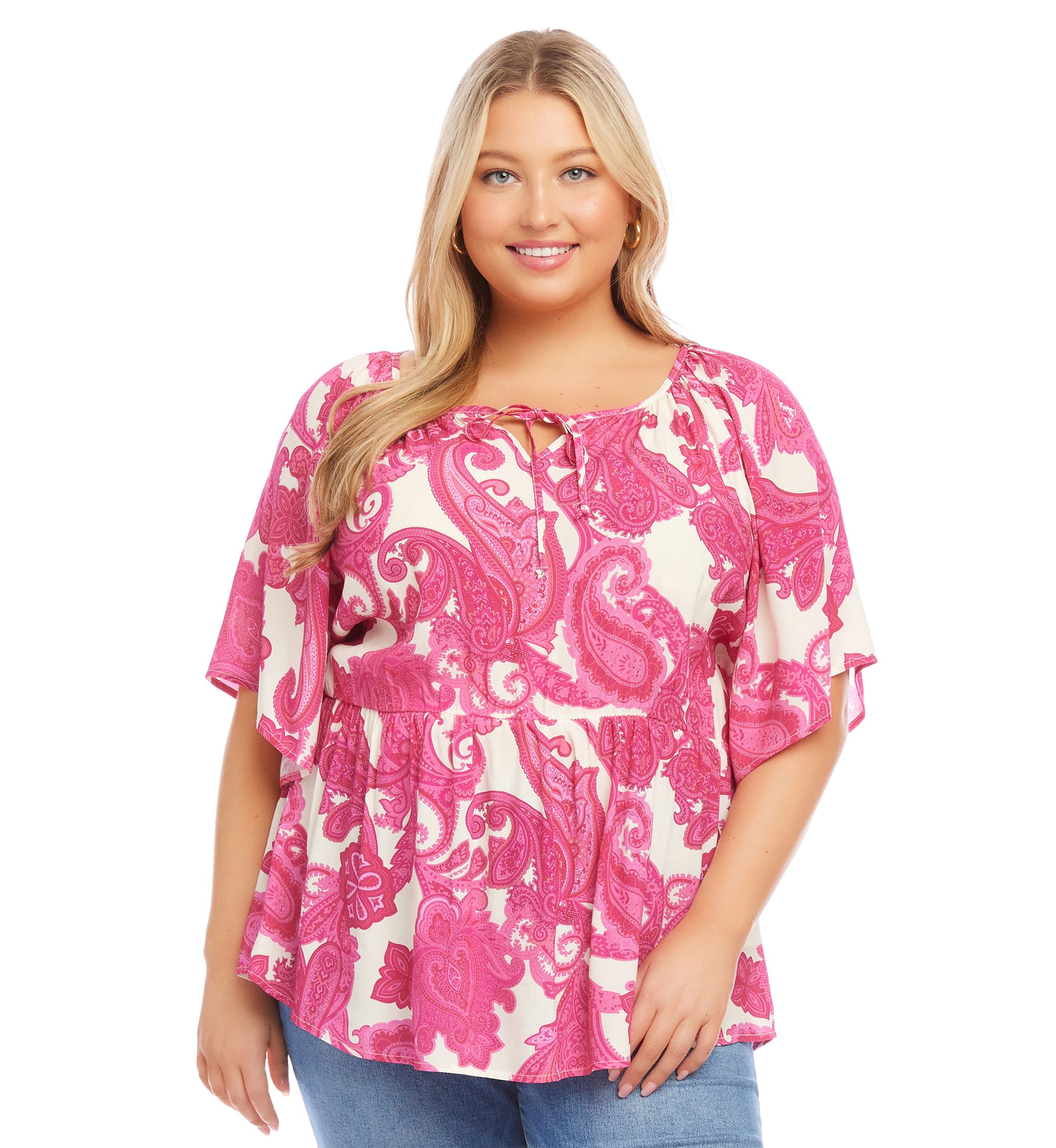 Plus Size Ruffle Hem Peasant Top