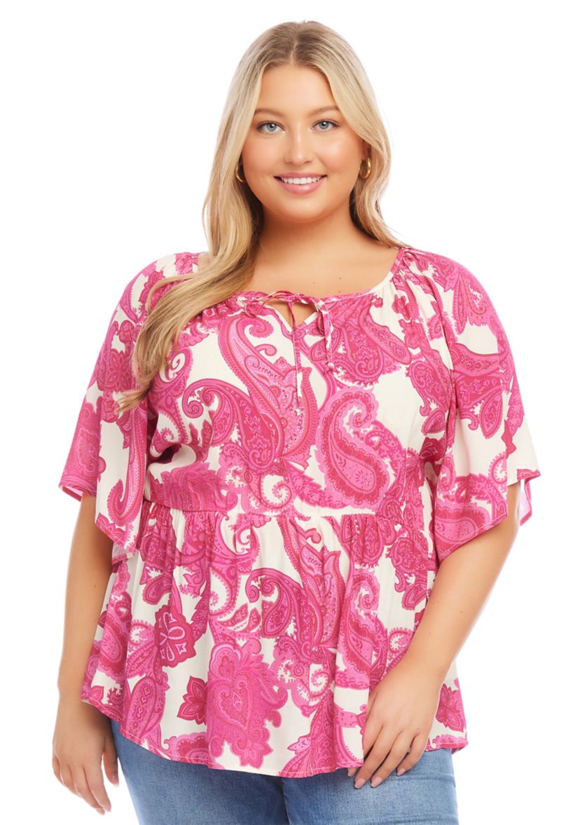 Plus Size Ruffle Hem Peasant Top