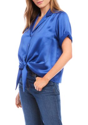 Women's Roll Sleeve Tie Front Top