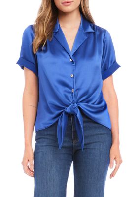 Women's Roll Sleeve Tie Front Top