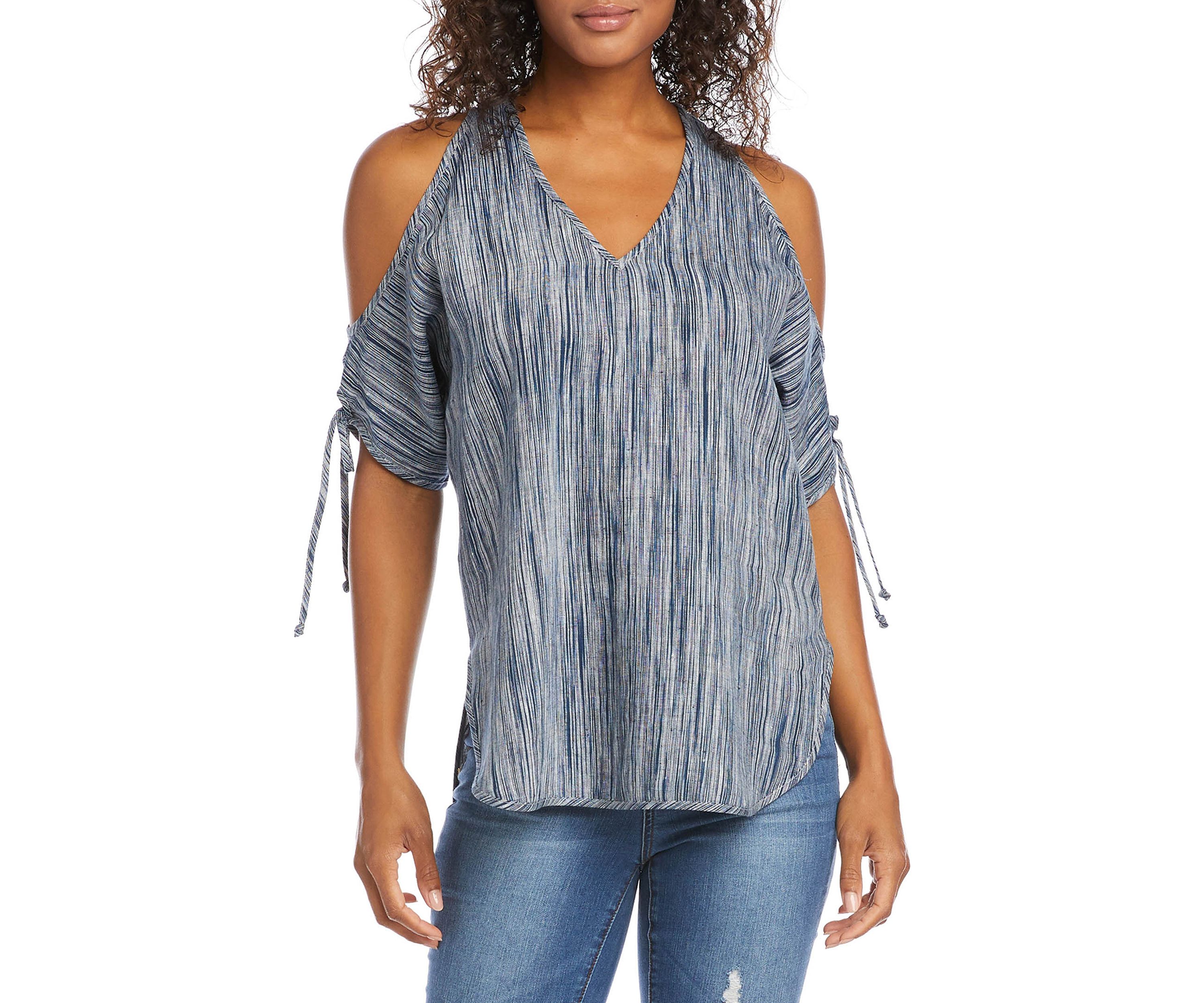 Womens Cold Shoulder Tie Sleeve Top 