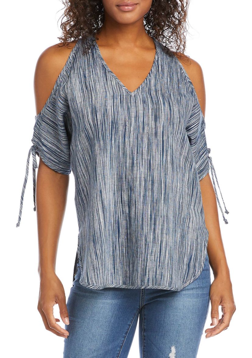 Womens Cold Shoulder Tie Sleeve Top 