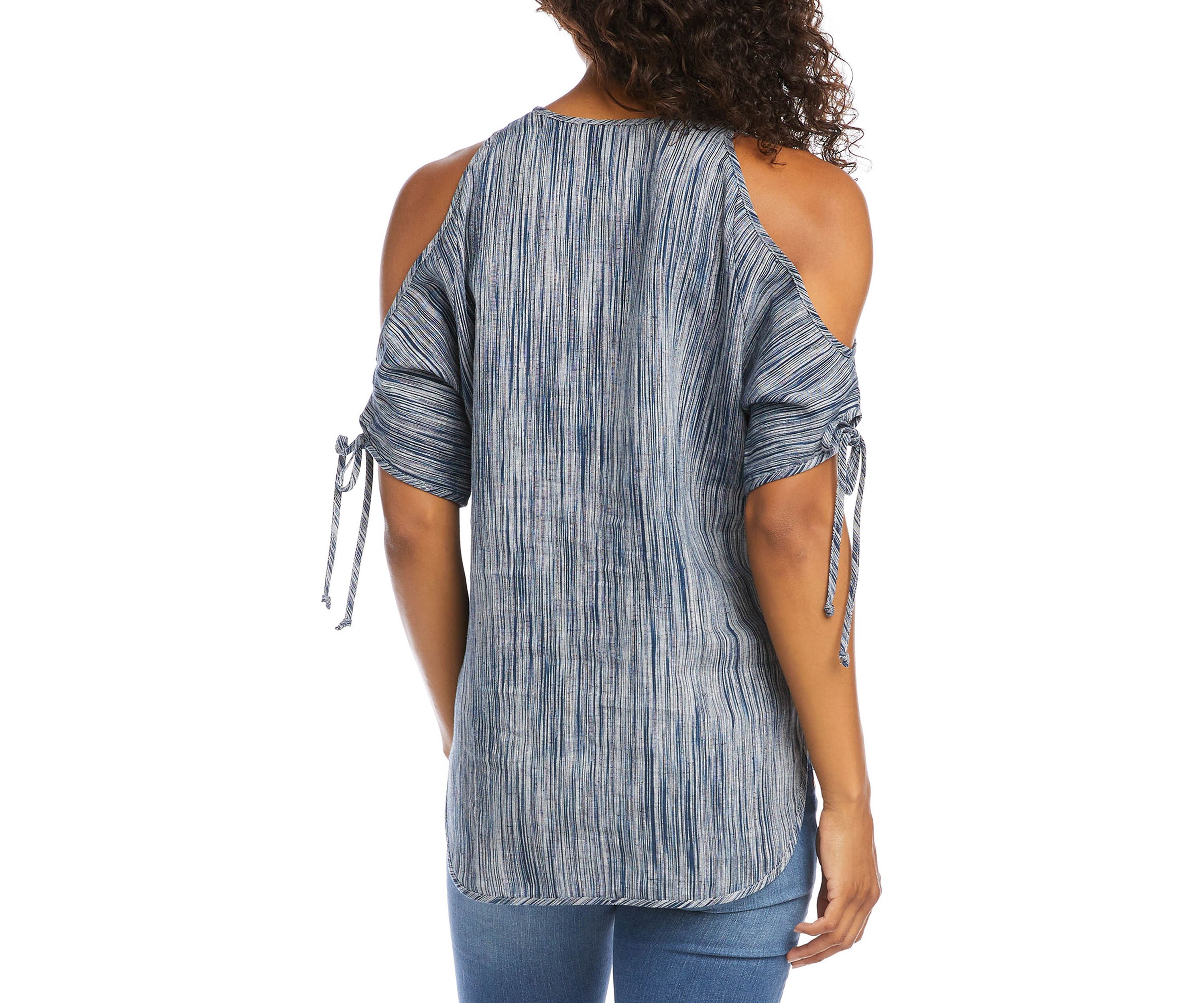 Womens Cold Shoulder Tie Sleeve Top 
