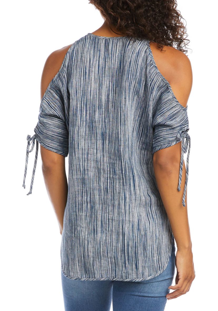 Womens Cold Shoulder Tie Sleeve Top 