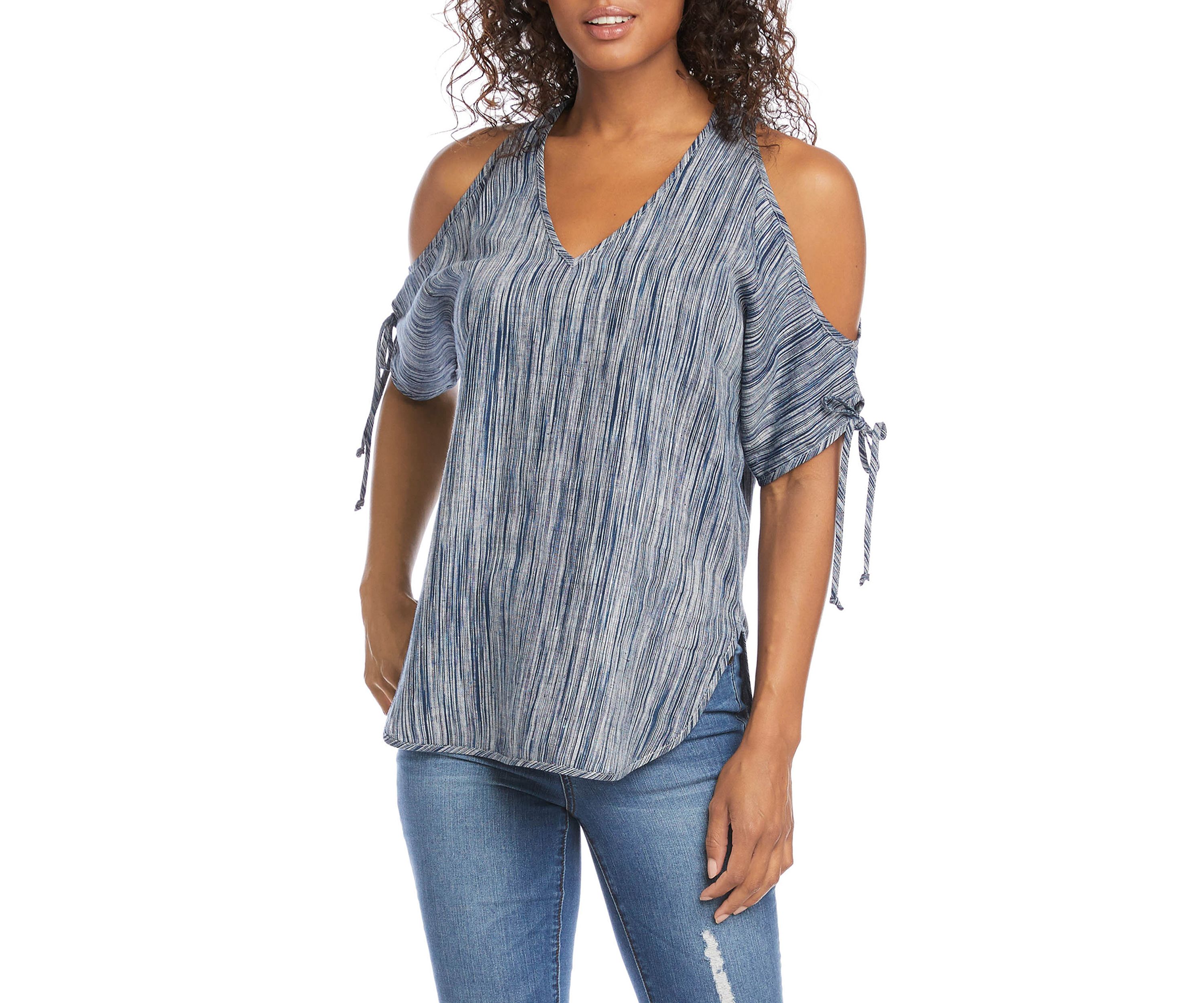 Womens Cold Shoulder Tie Sleeve Top 