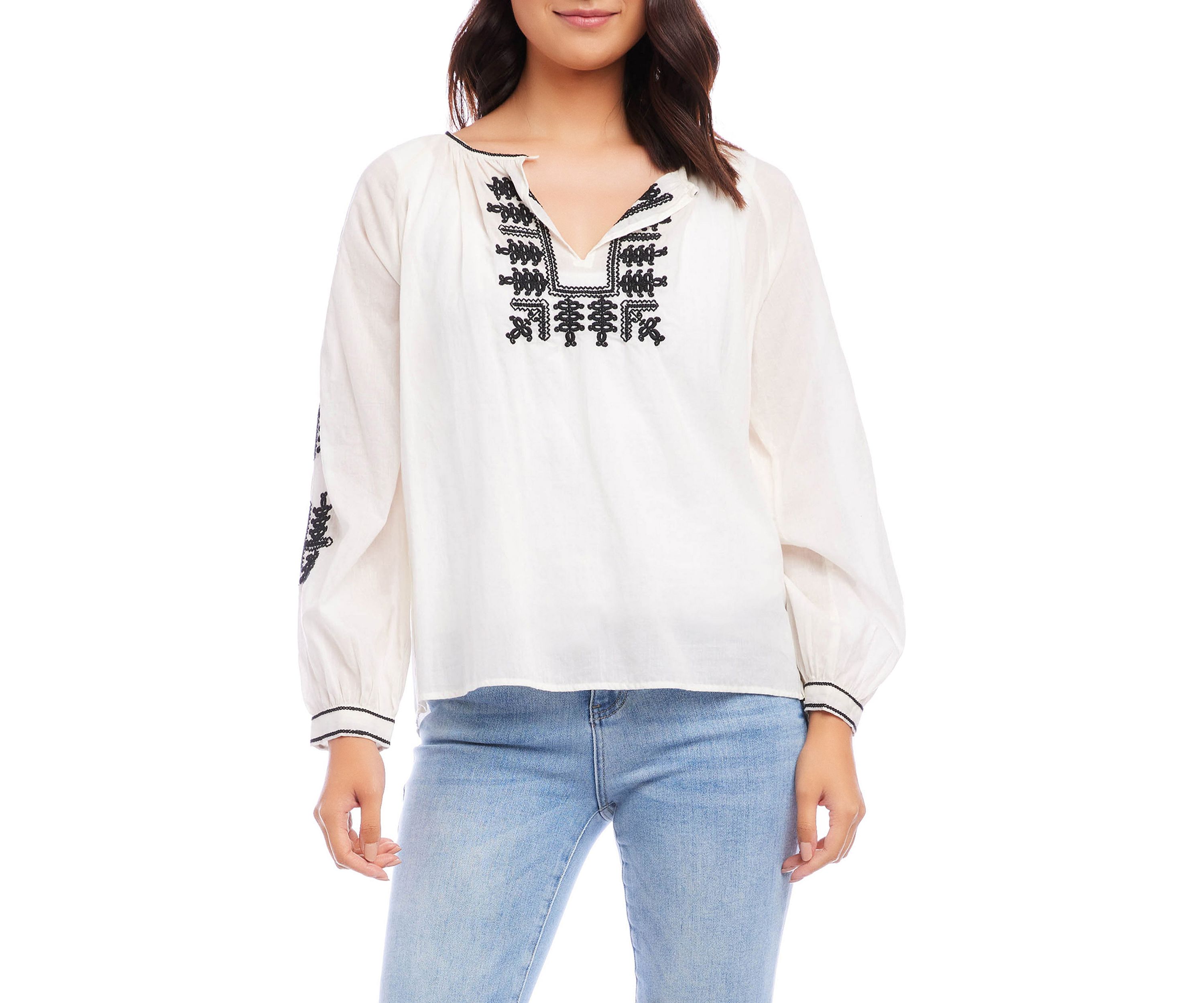 Womens Embroidered Peasant Top