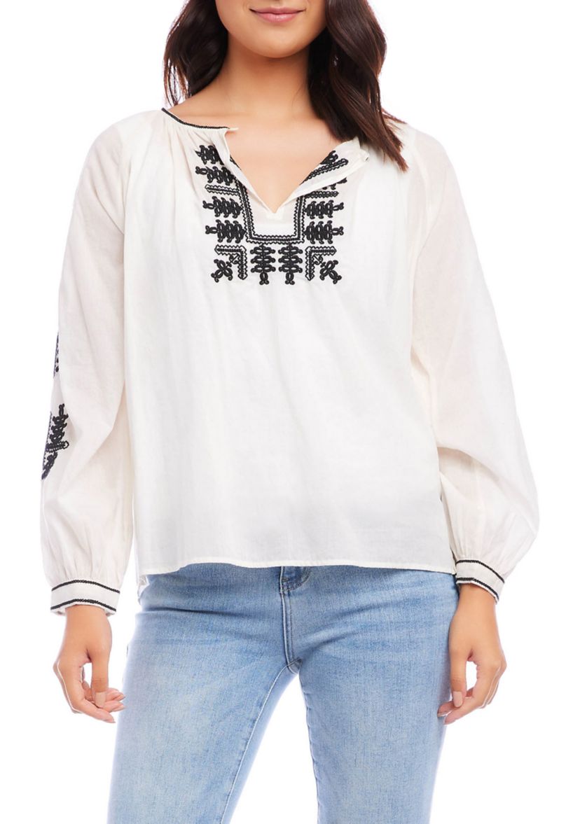 Womens Embroidered Peasant Top