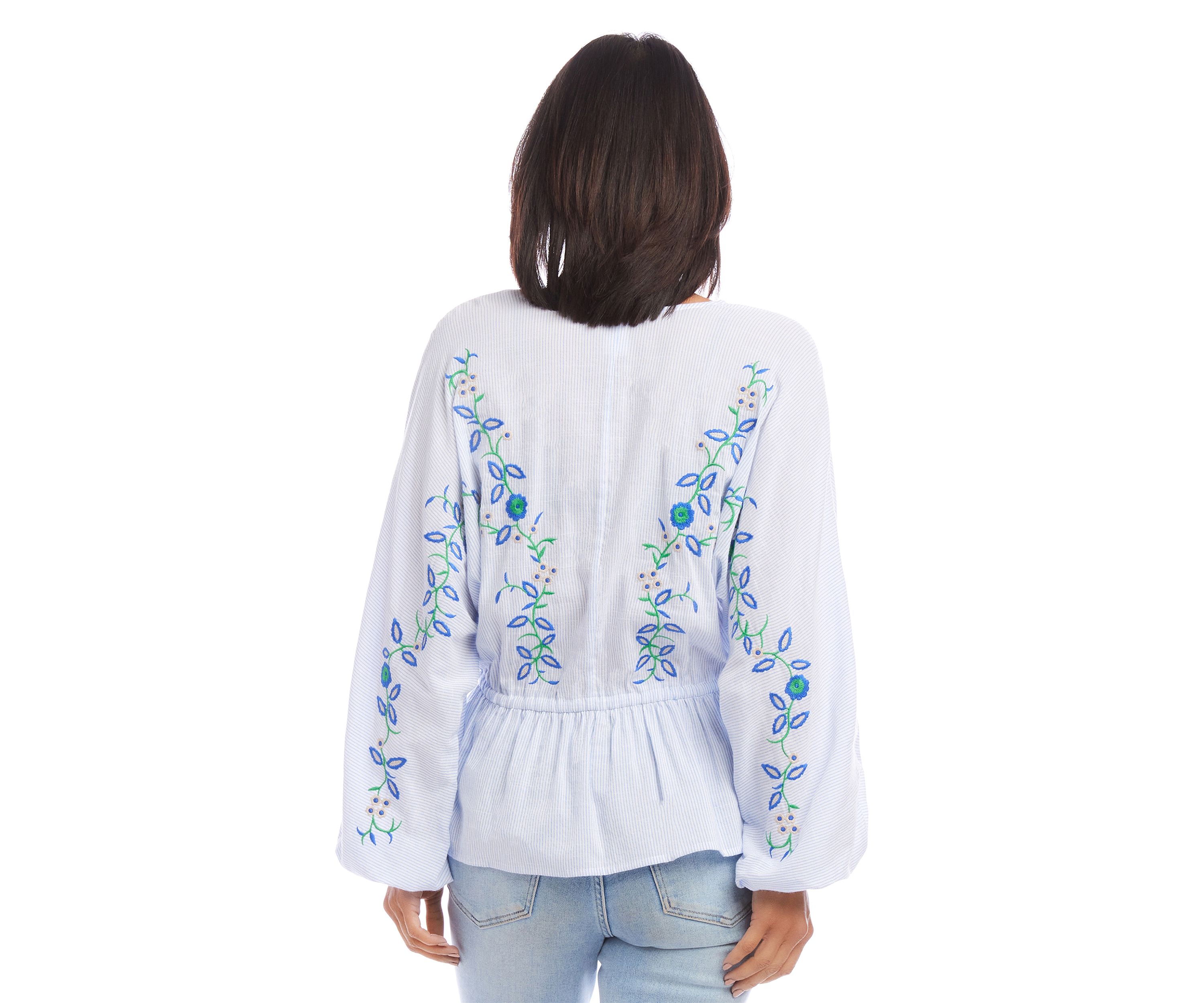 Petite Size Embroidered Drawstring Top
