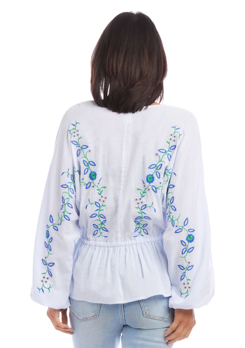 Petite Size Embroidered Drawstring Top