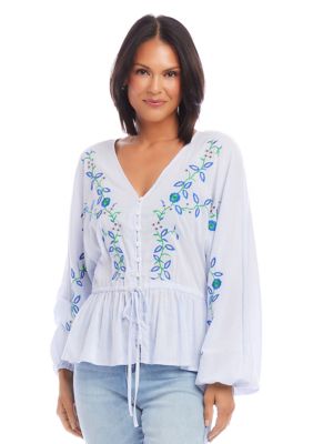 Women's Embroidered Drawstring Top