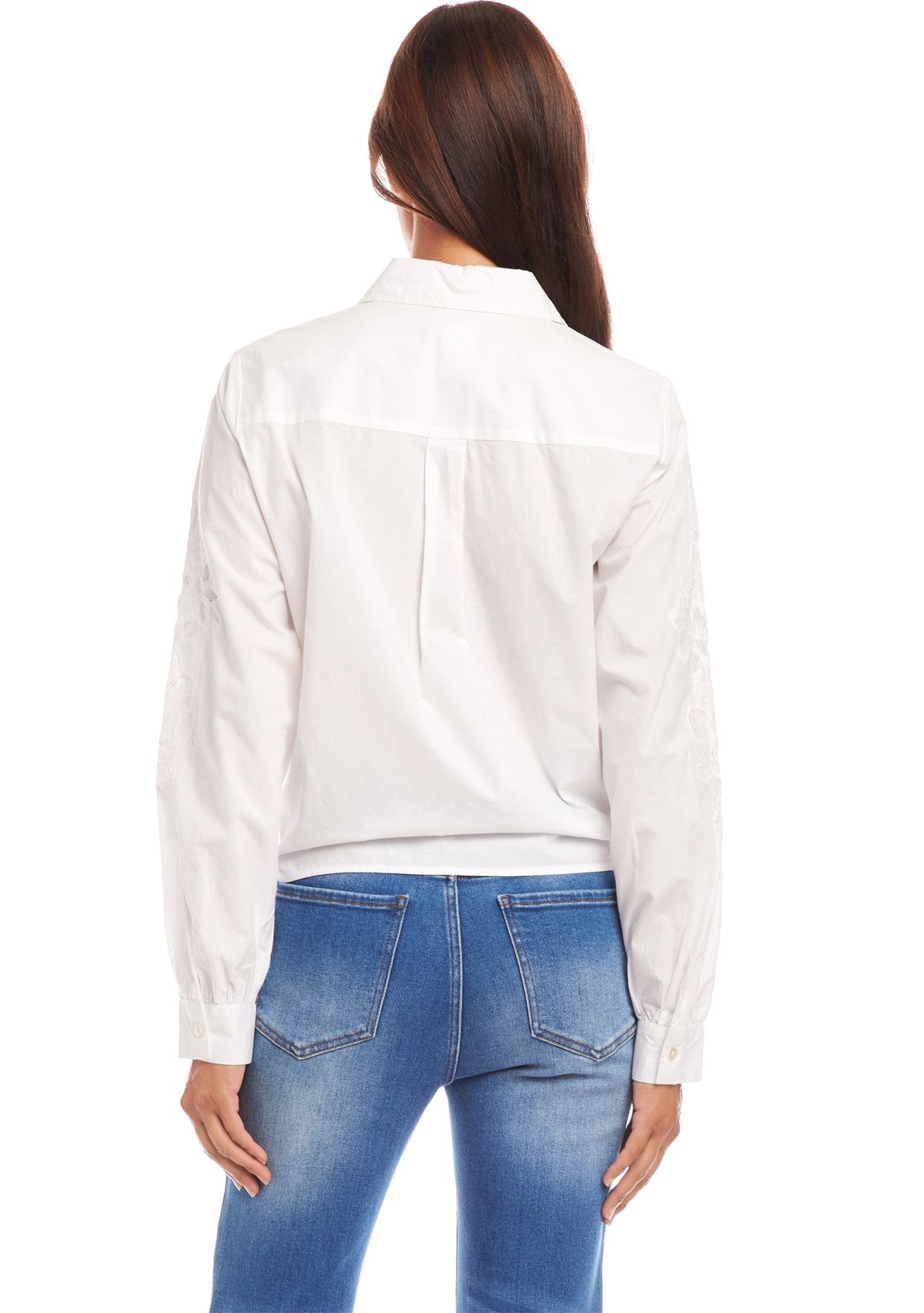 Womens Embroidered Tie Front Top