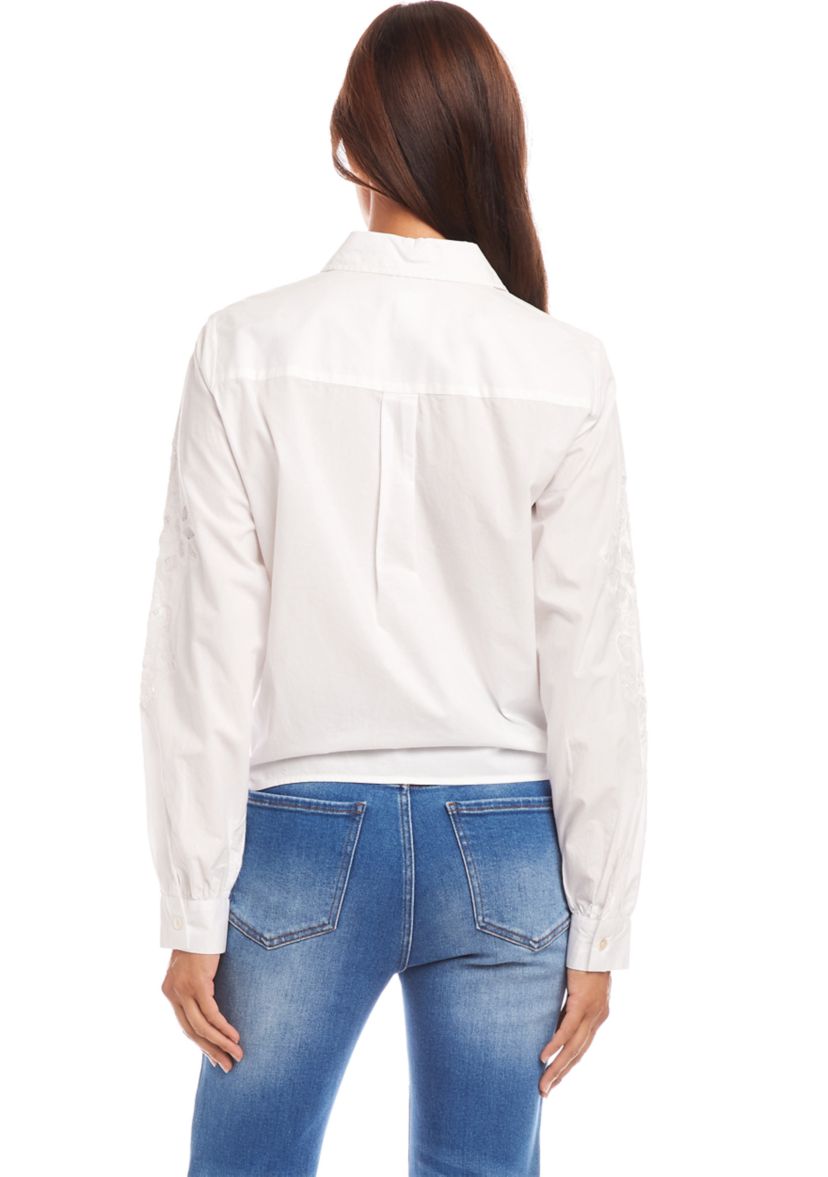 Womens Embroidered Tie Front Top