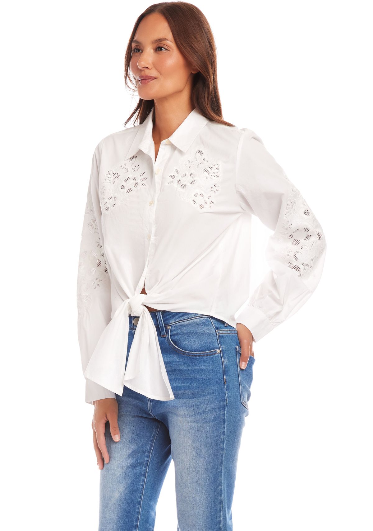 Womens Embroidered Tie Front Top
